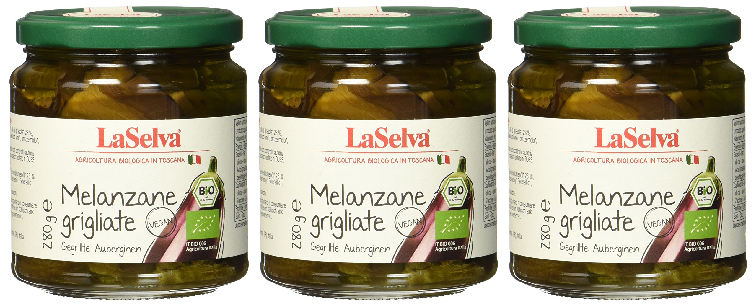 LaSelva Auberginen gegrillt in Olivenöl 280g Bio Antipasti, 3er Pack (3 x 280 g)