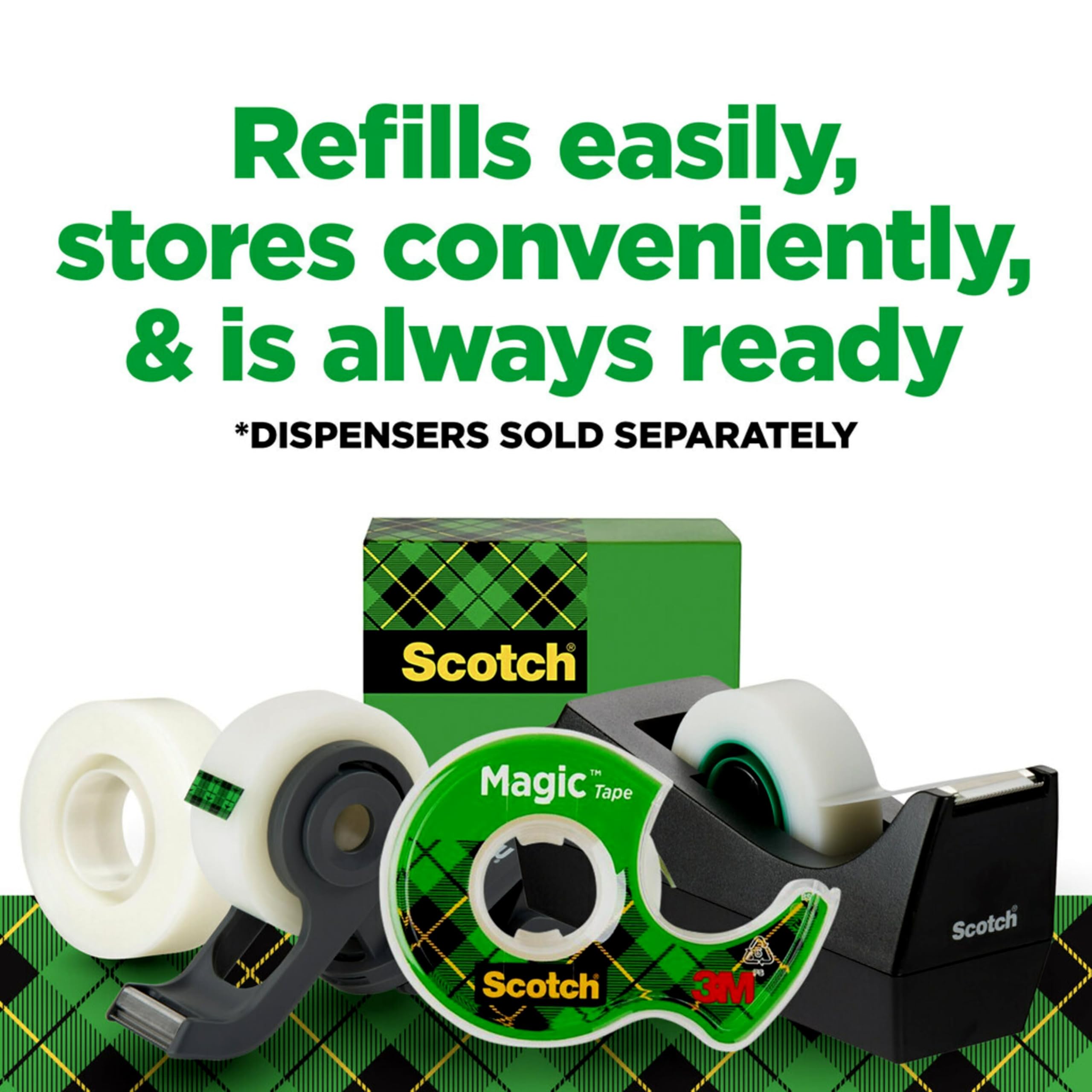 Scotch Magic Tape 12 Rollen extra lang Ideal für Geschenkverpackungen, viele Anwendungen, unsichtbar, für Reparaturen, 1,9 x 3,2 cm, Box (810K-12-CP)
