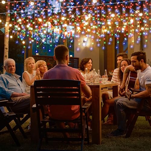 Miniatura 5 de Baquler Luces LED de Navidad de carámbano de 200 pies, decoración al aire libre, 2592 luces LED extralargas parpadeantes, 8 modos, cable