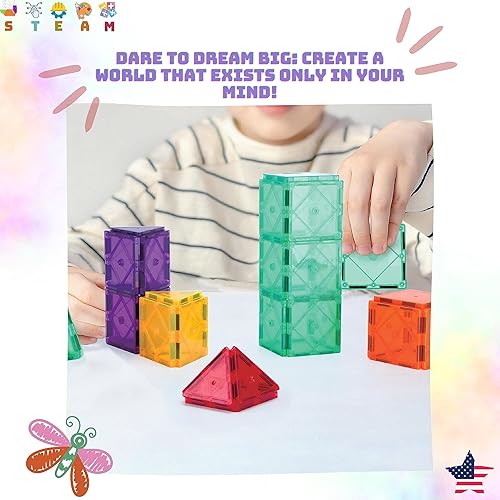 Miniatura 8 de Azulejos magnéticos de castillo medieval, 100 piezas de bloques de construcción magnéticos para niños con automóvil, formas geométricas, figuras