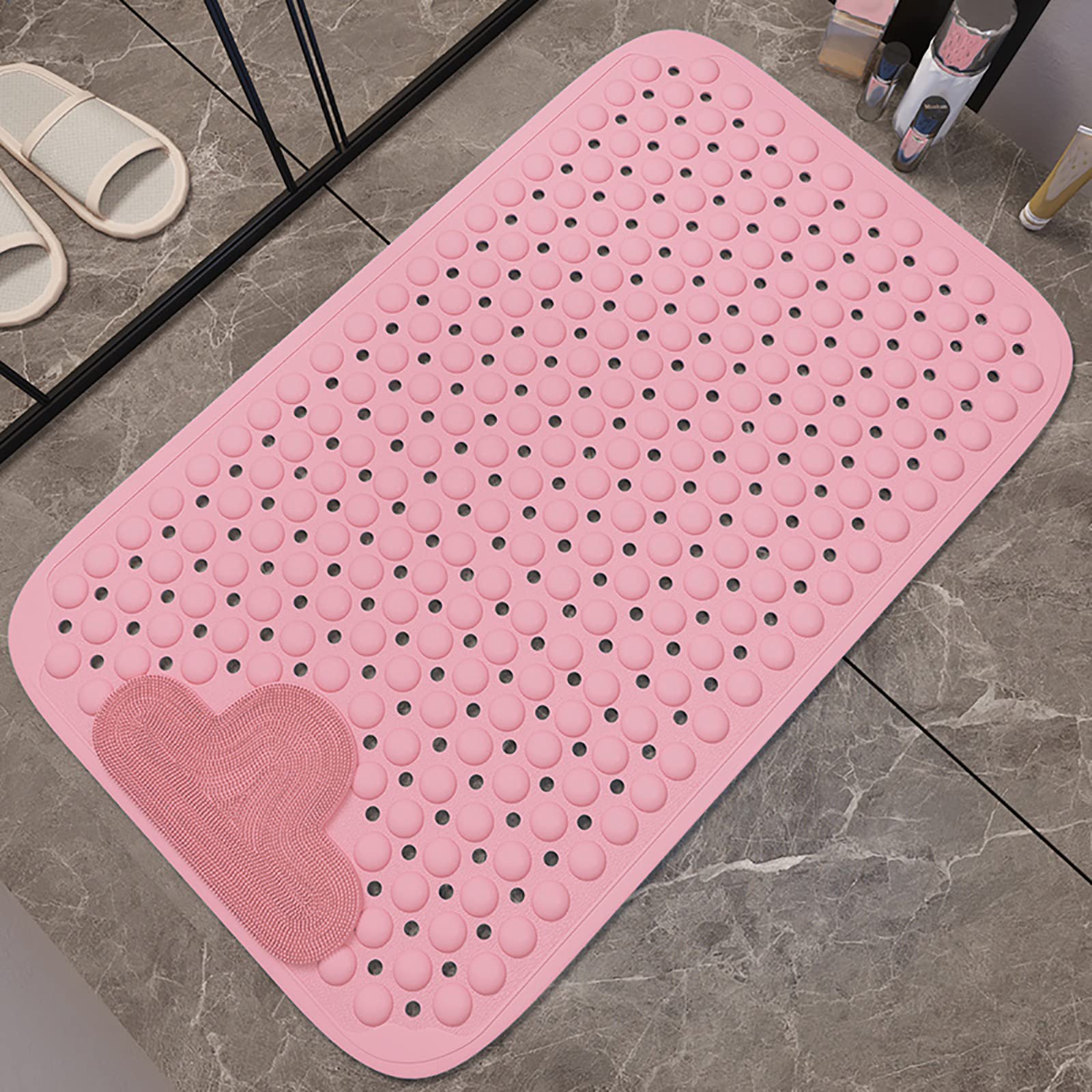 Alfombrilla de baño rosa 40x70cm con ventosas anticaídas y drenaje