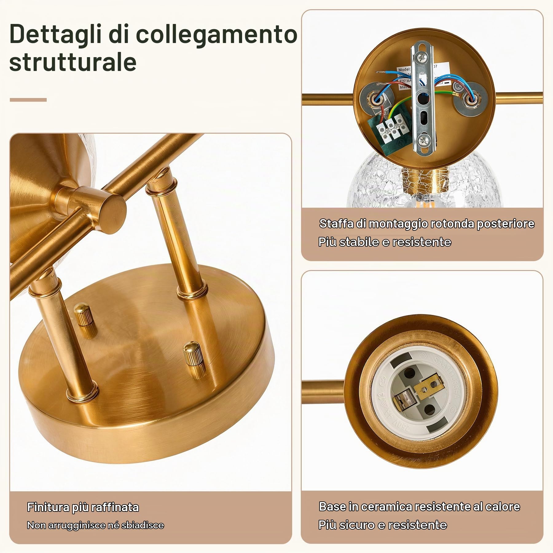 Tribesigns Applique Bagno 3 Luci, Lampada da Specchio Dorata con Sfere in Vetro Craquelé, Applique Murale E27 con Lampadine Incluse, Larghezza 43 cm, Illuminazione Moderna per Specchio Bagno, Lavabo