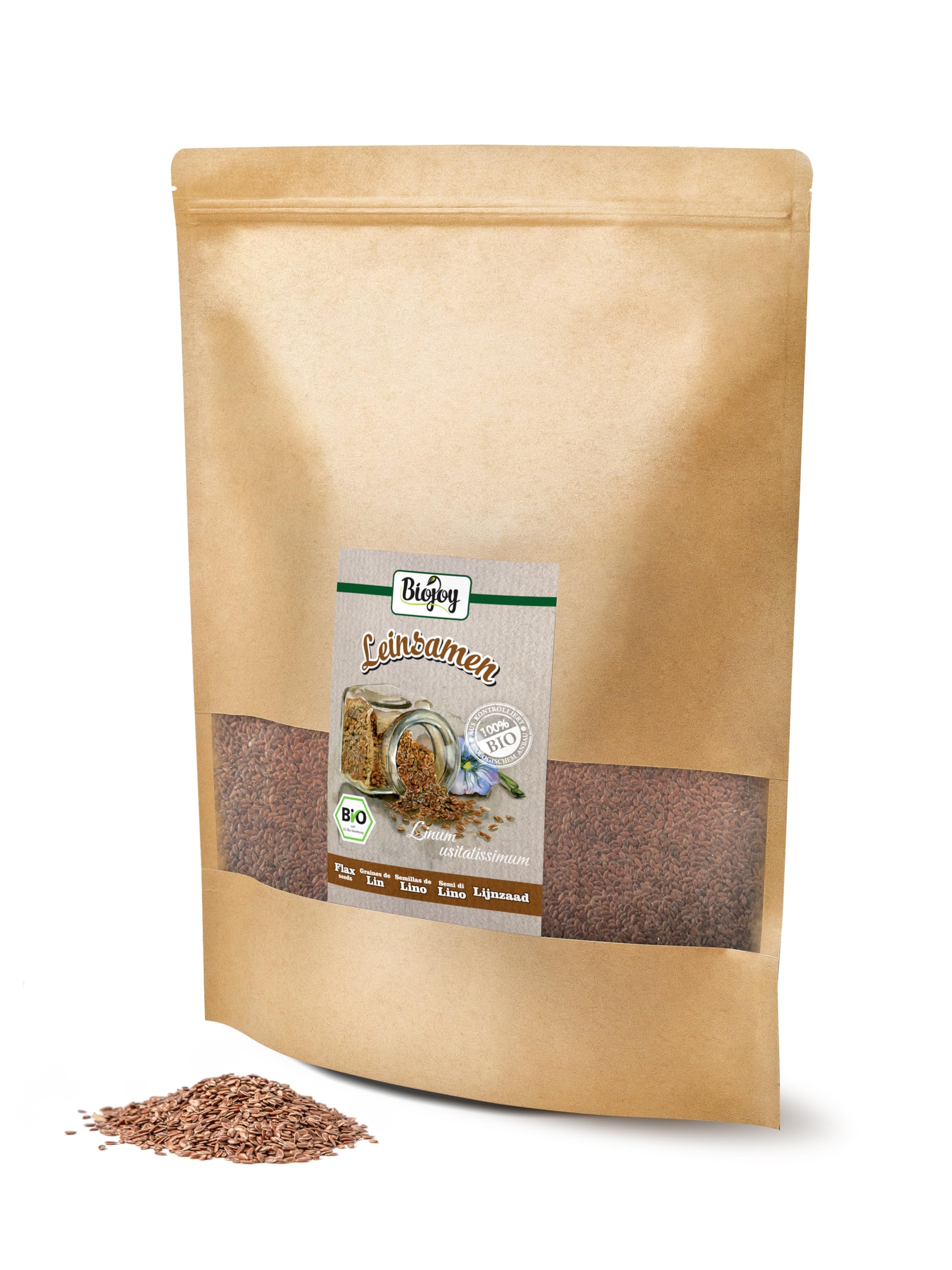 Biojoy Semillas de Lino Orgánicas (2,5 kg), crudas y enteras, sin aditivos