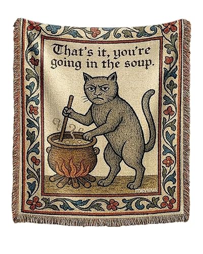 mevious Weird Medieval Cat Woven Tapestry, Vintage Cat Themed Woven