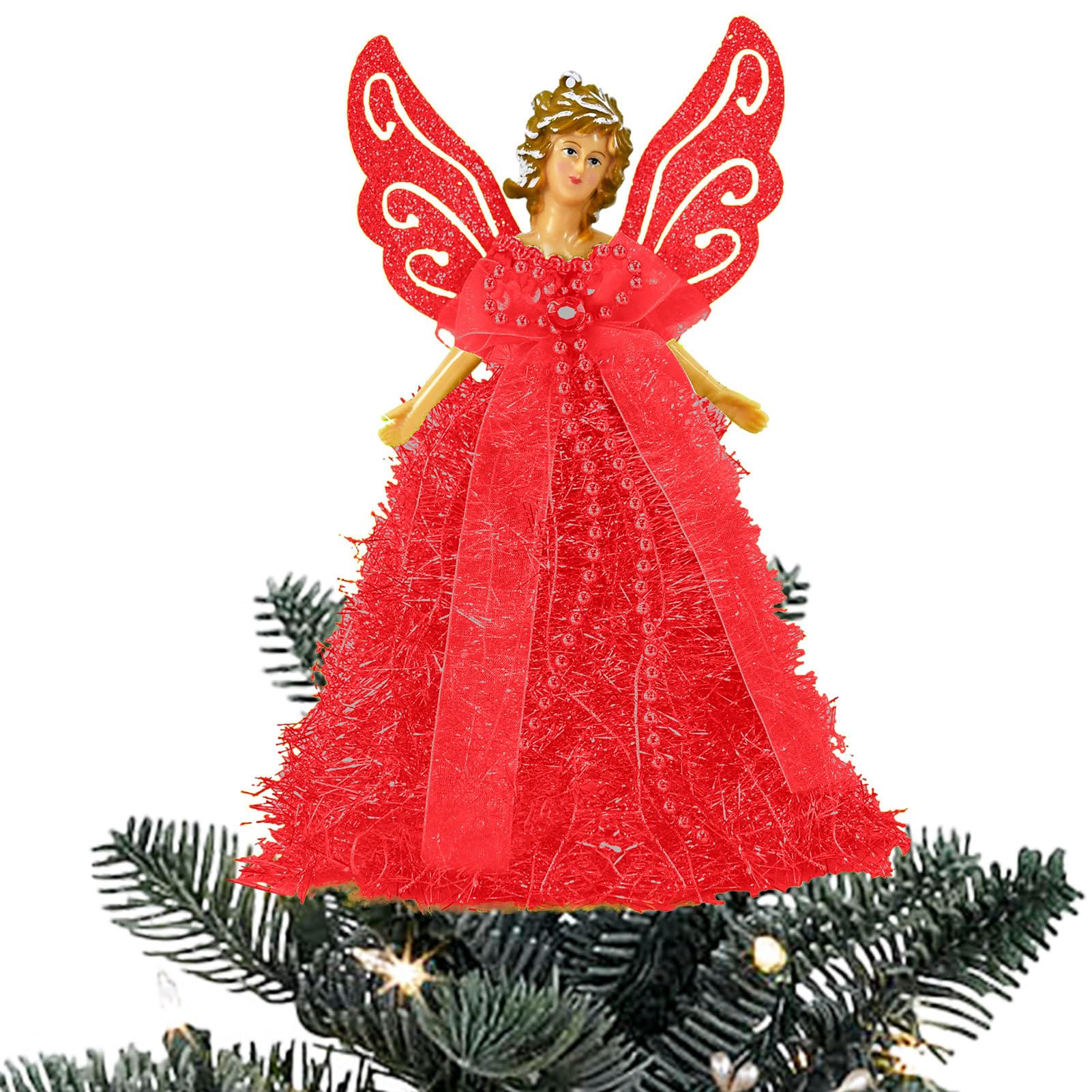 Eastuy Red Angel Tree Topper, Angel Tree Topper, Angel Decoration Tree Topper, Fairy Treetop Pendant For Tree Decorations, Tree Ornaments And Festive Home Decor