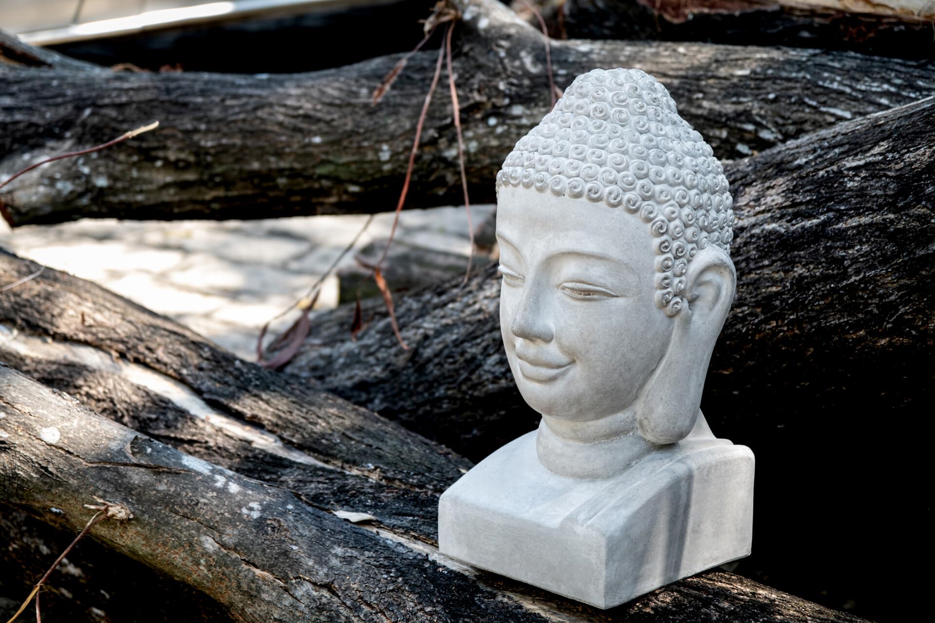 Teramico Gartendekoration Gartenfiguren Statuen aus Beton in Grau - Stern/Buddha/Französische Lilie - absolut frostfest (Buddha)