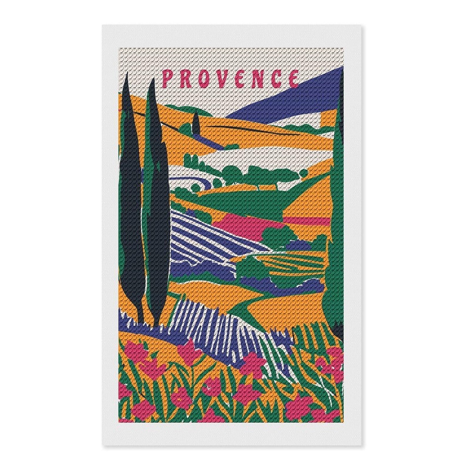 Junmoney Provence Travel Diamond Painting Set 12"x20", Modern Decor, for Beginners, Printed Canvas, Thoughtful Handmade Gift, with Tool Kit