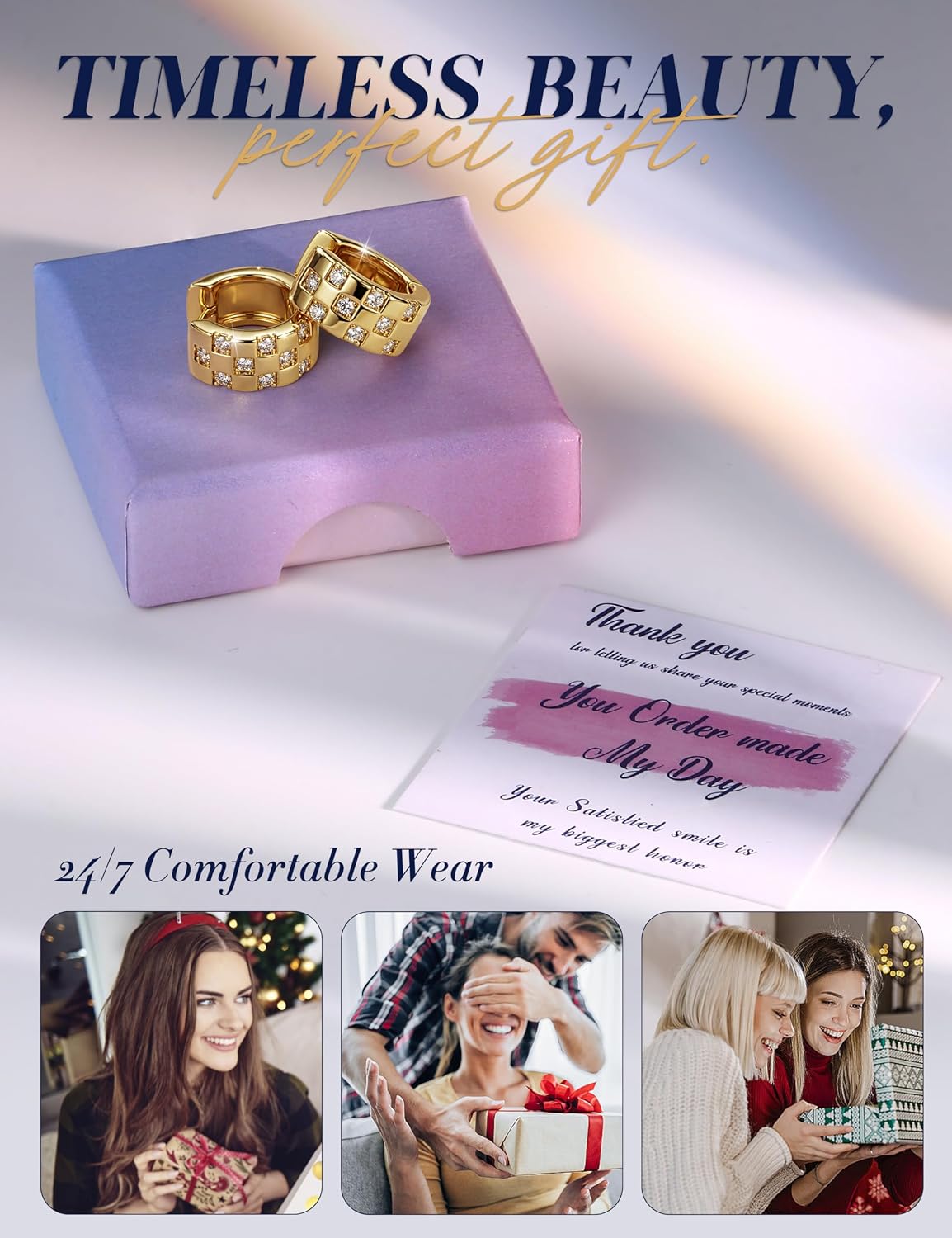 BESTEEL Hypoallergenic Chunky Hoop Earrings for Women - 925 Sterling Silver Post Small Huggie Hoops with Cubic Zirconia 14K Gold Plated Jewelry for Birthday Daily Wear Gift Silver