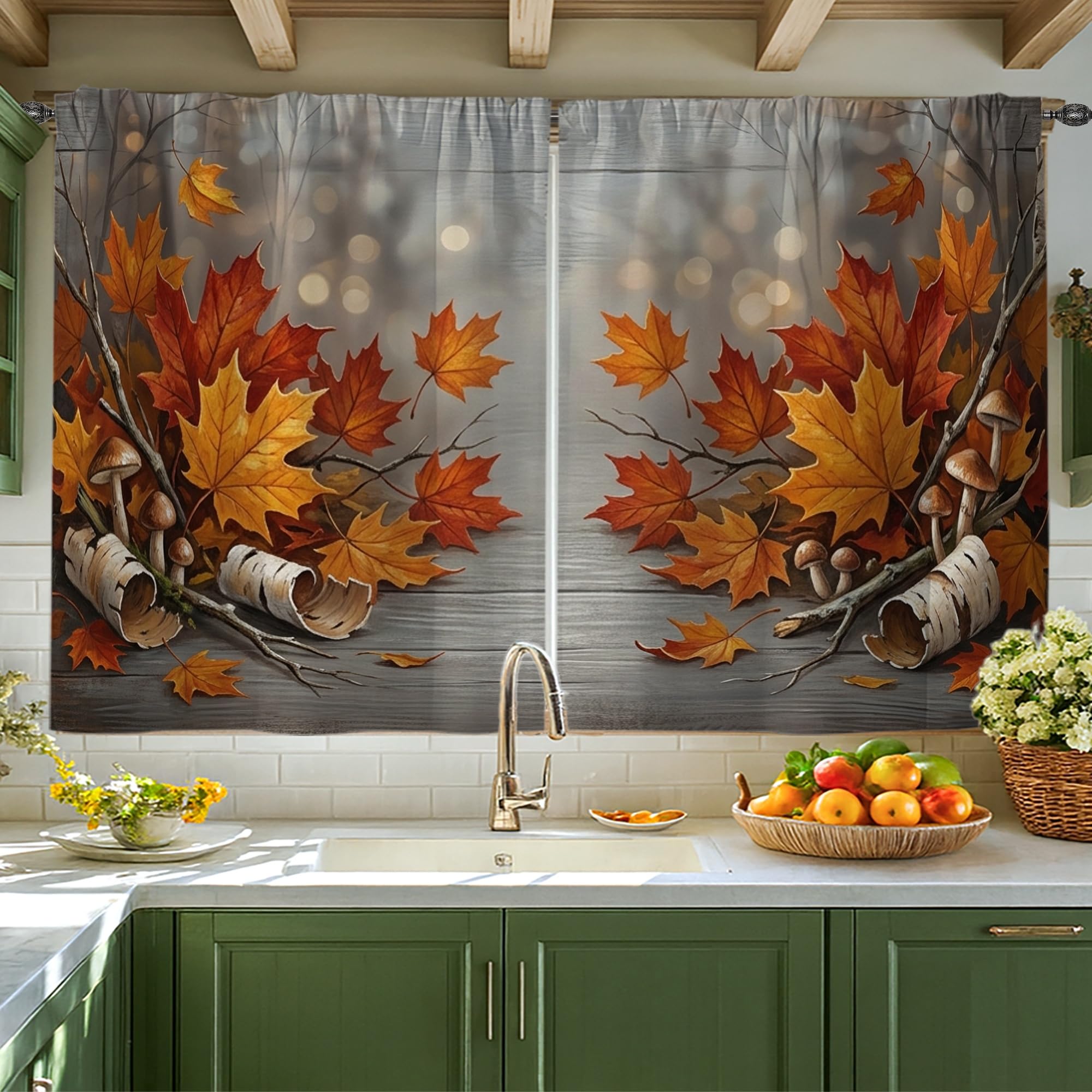 Rideaux de cuisine feuilles de bouleau pour petite fenêtre