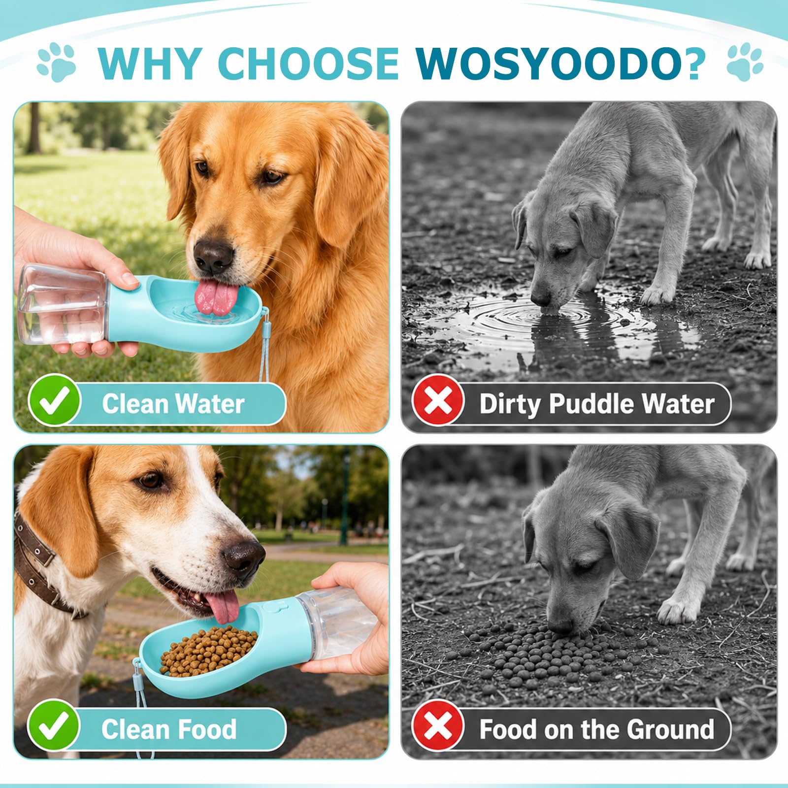 4-in-1 Hundetrinkflasche für Unterwegs – Auslaufsicheres Design mit Integriertem Napf, Futterfach & Kotbeutelhalter für Spaziergänge – Geeignet für Kleine bis Mittelgroße Hunde & Katzen