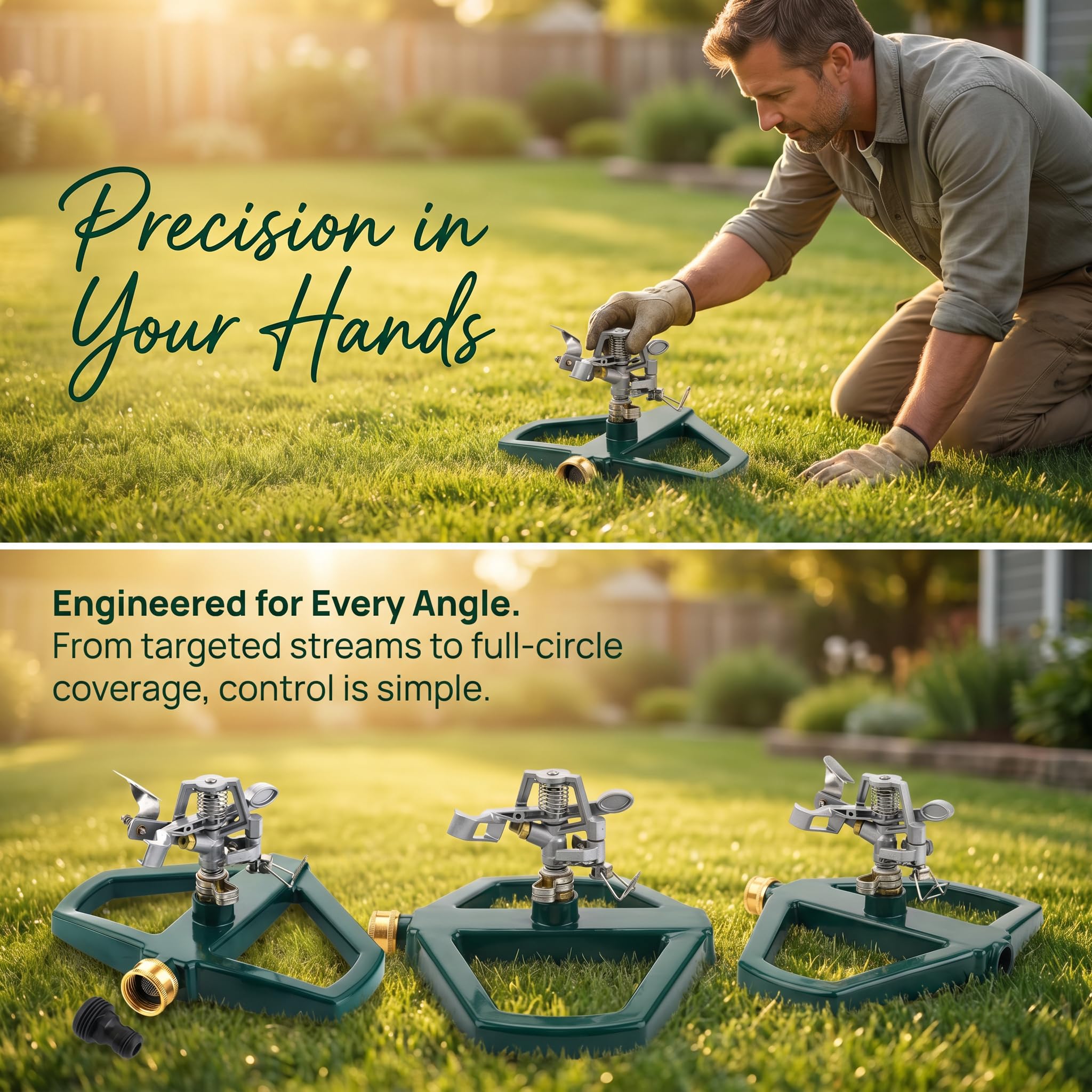 Arroseur Jardin Rotatif 360°, Arrosage Pelouse à Impulsion, Arroseur Automatique avec Base en Métal, Système Arrosage Automatique Réglable, Couverture Jusqu'à 520m² pour Irrigation Cour