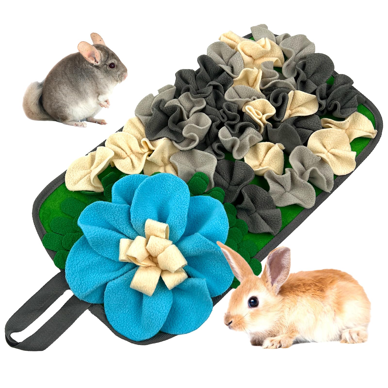DAFORERAL Interactive Feeding Mat for Small Animals, Fun Flower-Shaped Cute Snuffle Mat for Rabbits, Guinea Pigs, Hedgehogs & Small Dogs, Stimulates Natural Foraging Instincts (Grey)