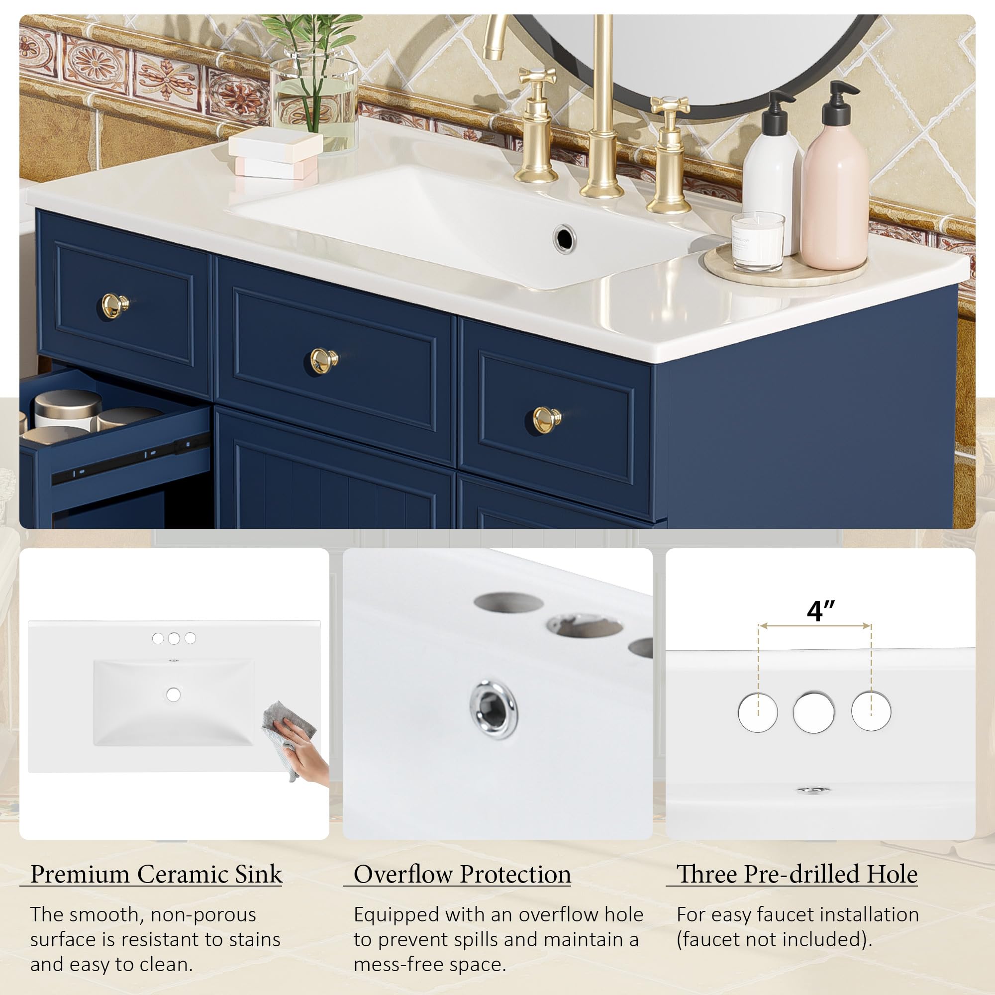 Amazon.com: JIVOIT Bathroom Vanity with Sink Top Combo Set, 36