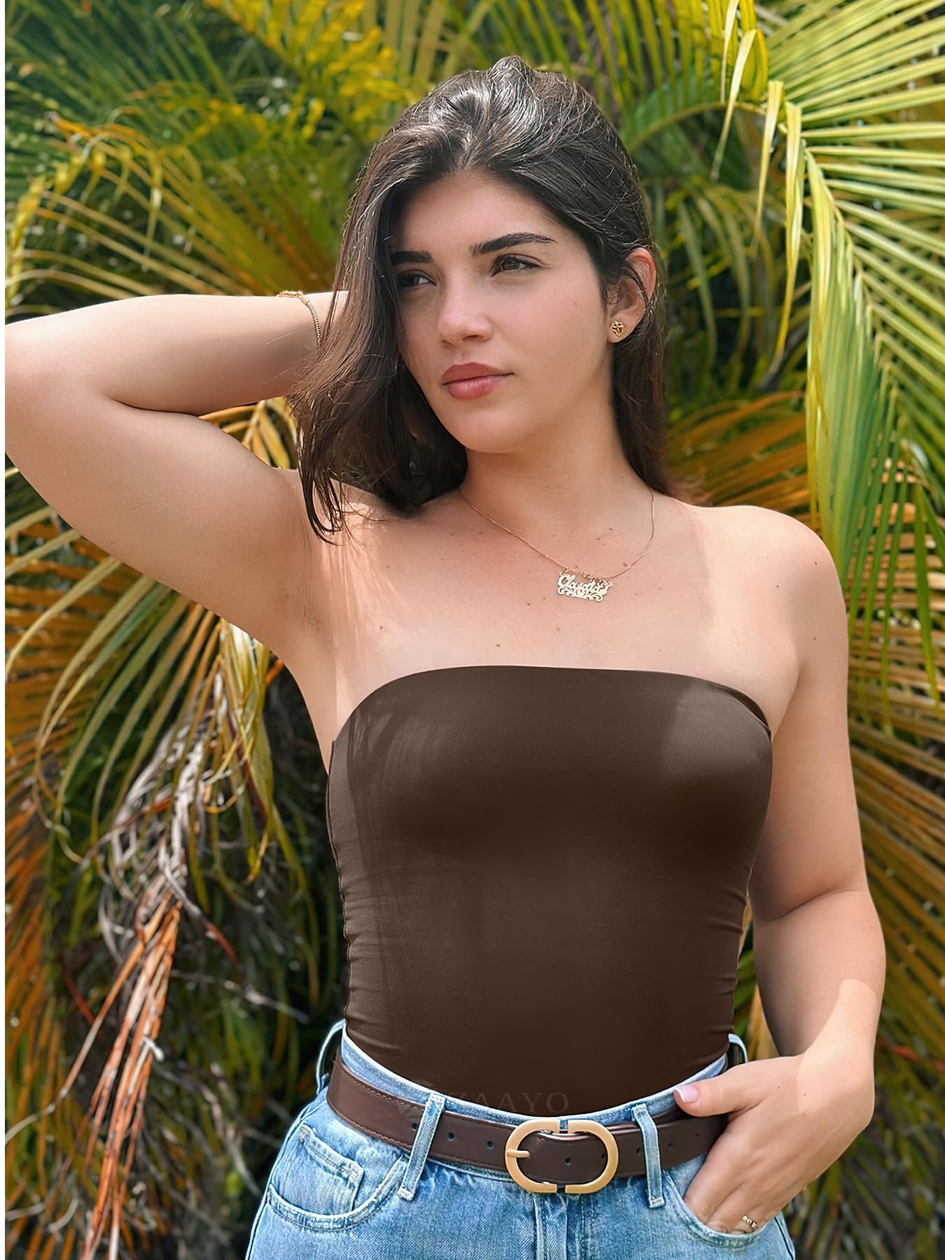 ZAAYO Top da donna a tubetto con spalle scoperte, Y2K, slim fit, crop, sexy, estivo, con doppia imbottitura