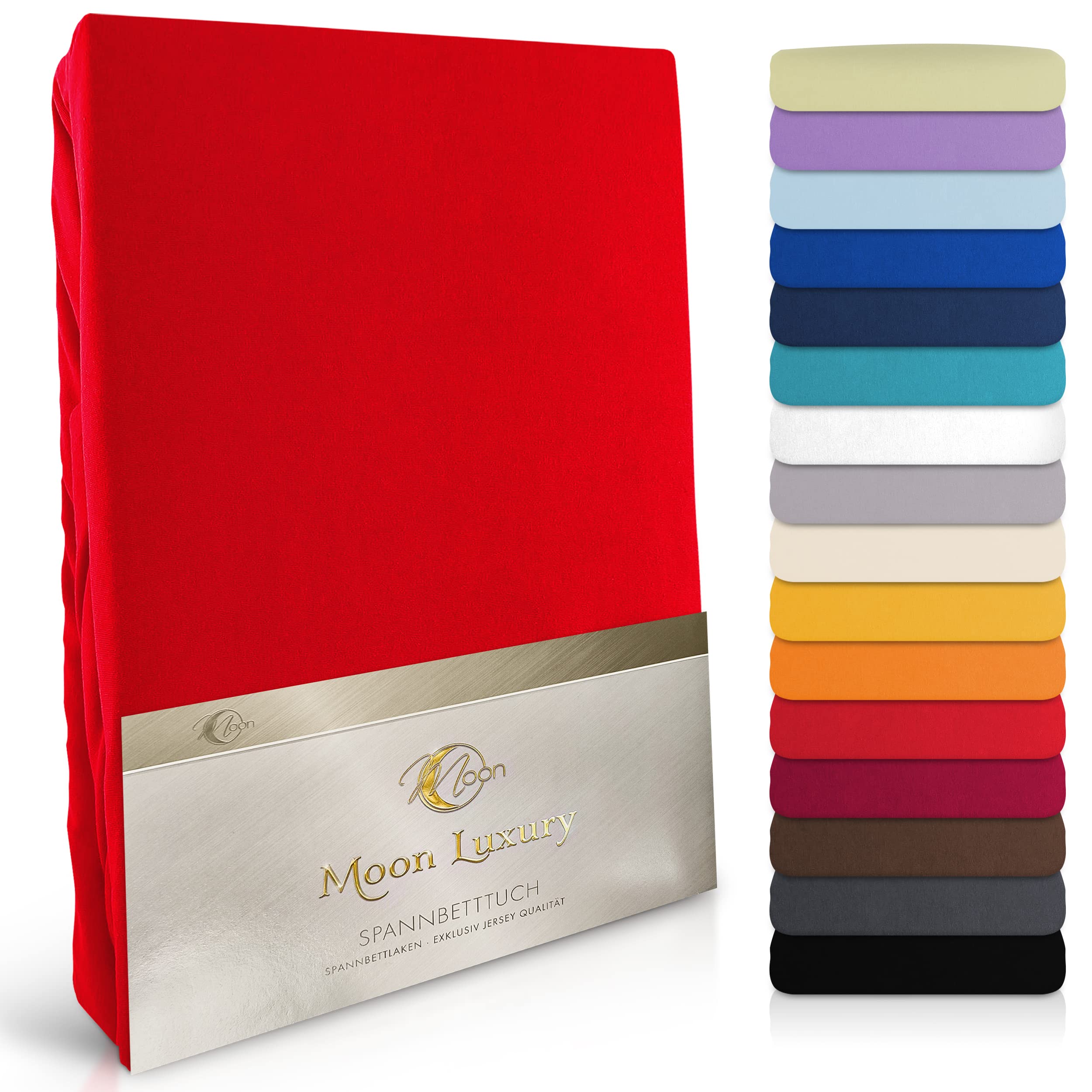 Moon - Luksusowe prześcieradło z gumką Jersey Stretch 230 g/m² do łóżek wodnych, łóżek kontynentalnych i tradycyjnych materacy (kolor czerwony, 200 x 220 – 220 x 240)