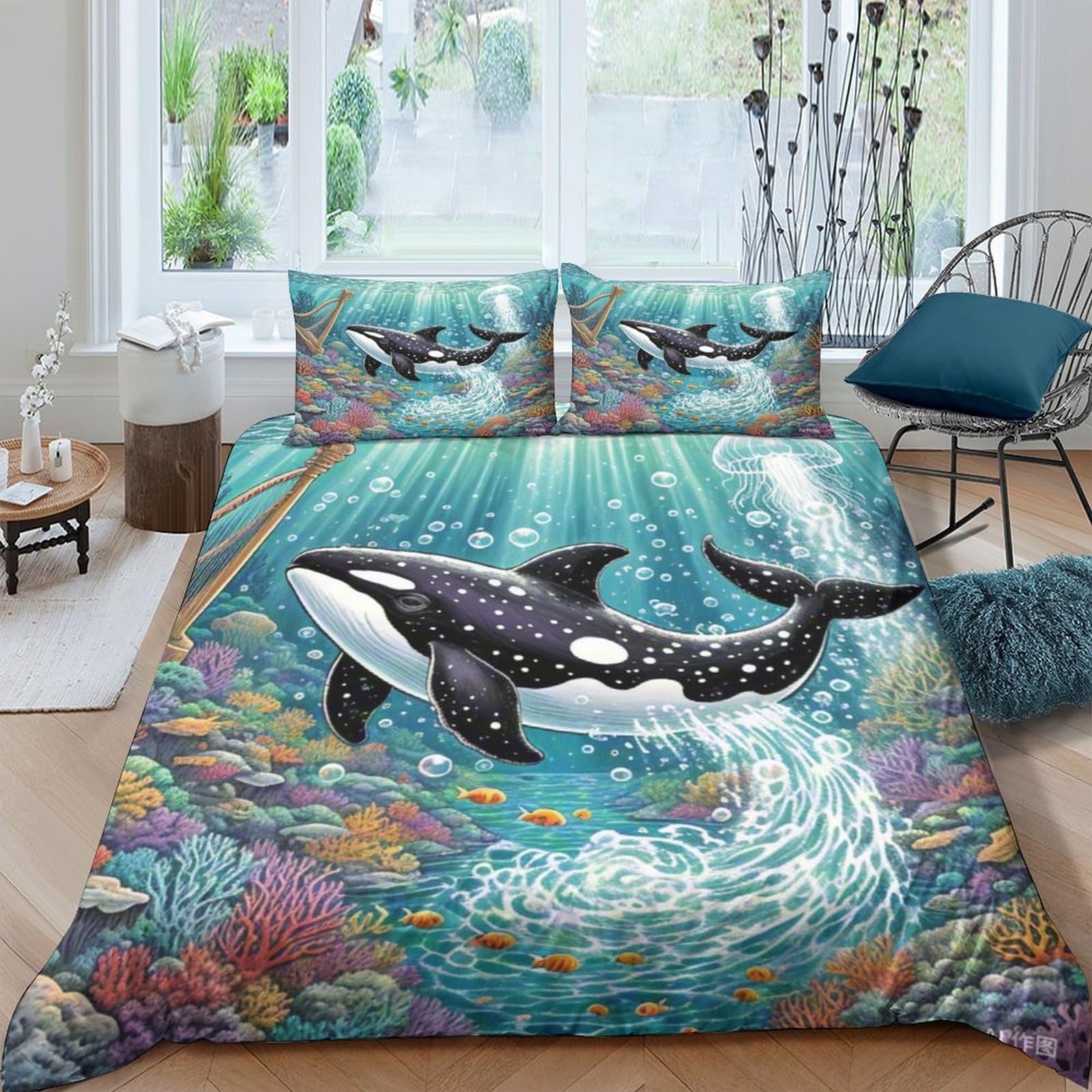 Housse de couette orca 3D le cadeau idéal en microfibre douce pour enfants et adolescents