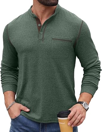 Sailwind Mens Henley Shirts Long Sleeve Button T-Shirt Casual Stylish Pullover Shirt with Pocket