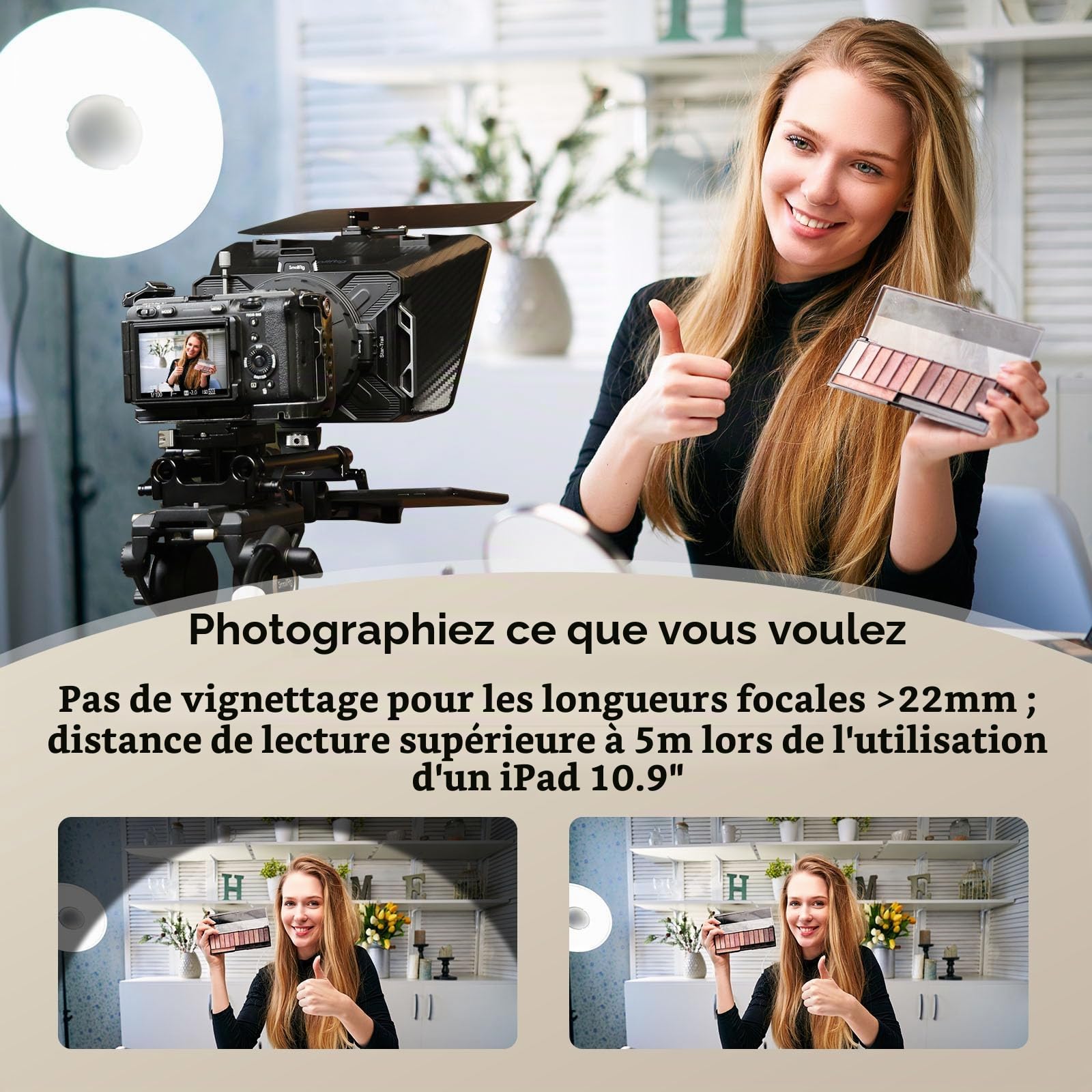 SMALLRIG Téléprompteur pour iPad pour Android Tablette Jusqu'à 11", App Support PDF Picture Word TXT, Doit Work avec Baseplate LWS de 15mm pour Caméscope DSLR sans Miroir, Pas pour Smartphone - 3646