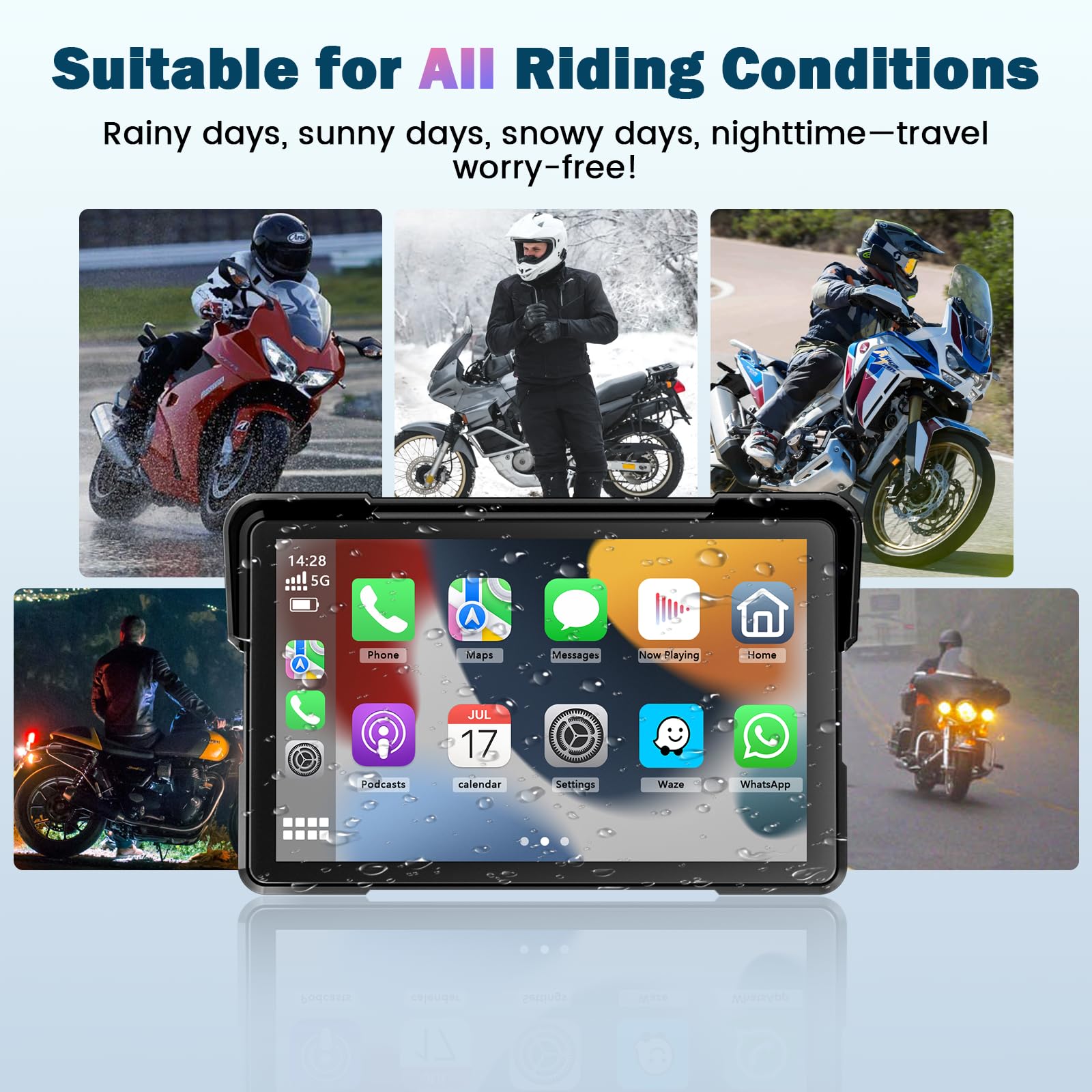 Schermo Carplay Moto 7 Pollici Portatile GPS Impermeabile Bluetooth Carplay Android Auto Supporto Magnetico