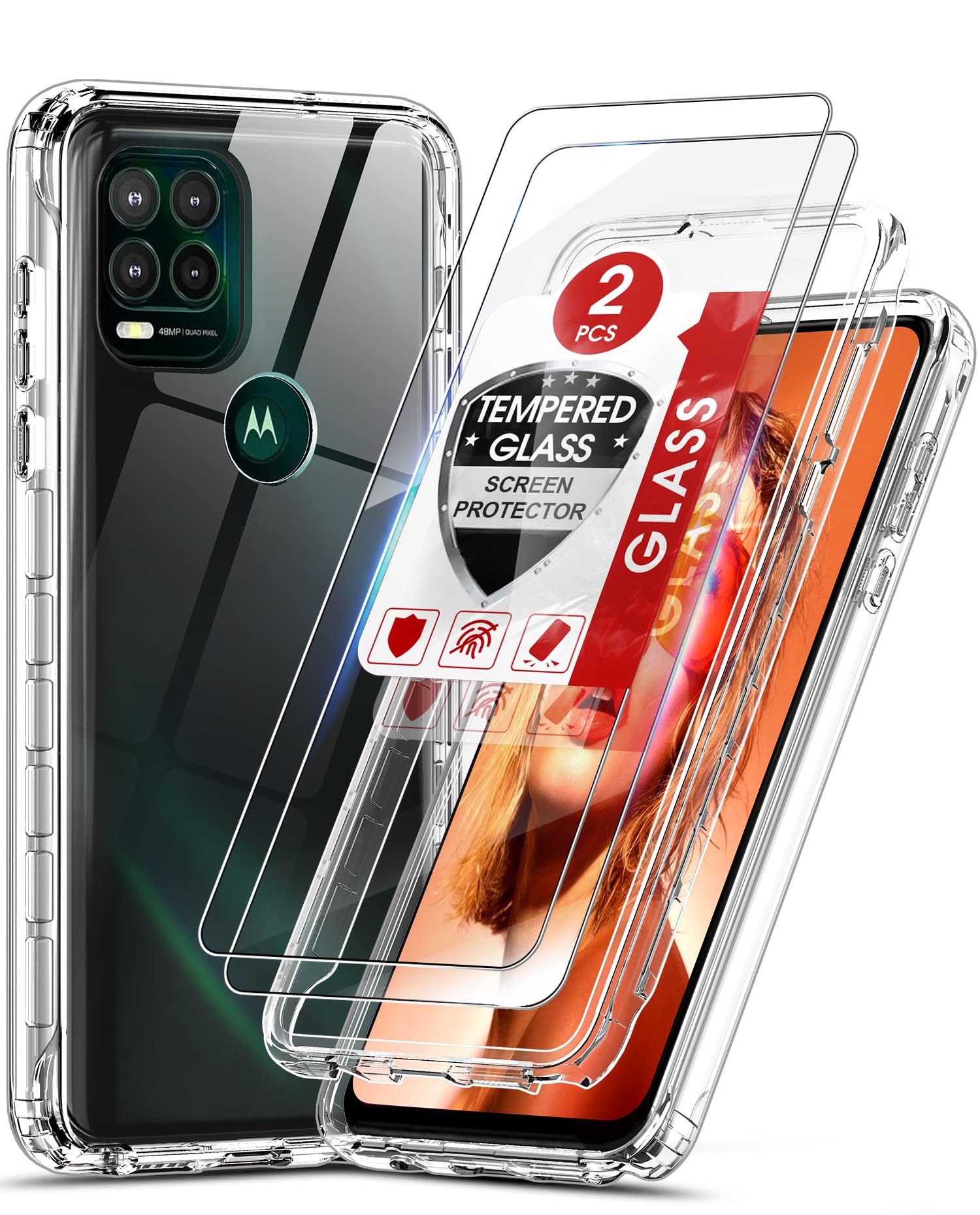 LeYi for Moto G Stylus 5G 2021 Case, Moto G Stylus 5G Phone Case with 2 Tempered Glass Screen Protector, Full-Body Shockproof Bumper Rugged Hybrid Clear Phone Case for Motorola G Stylus 5G, Clear