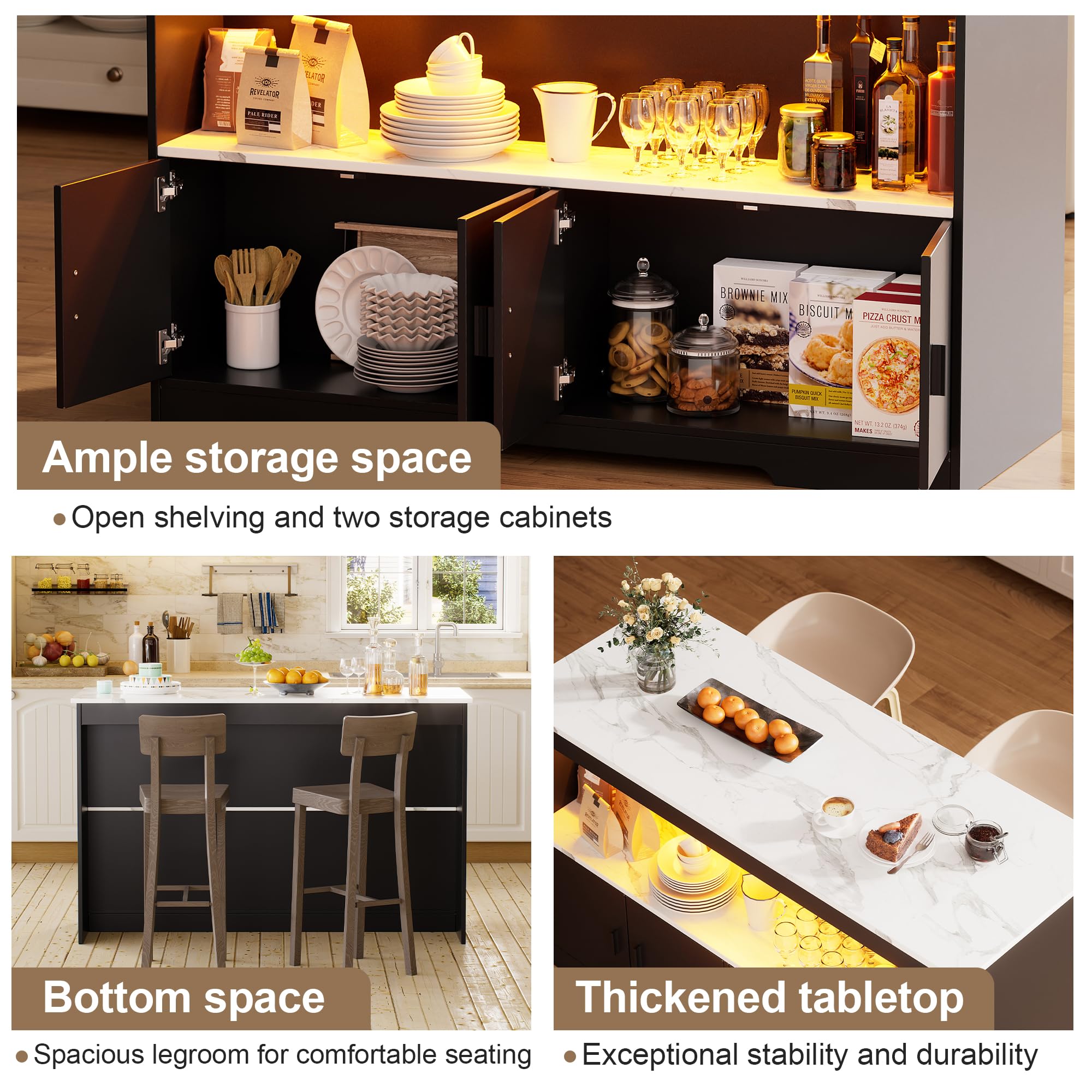 Isola da Cucina con Illuminazione LED Armadio da Cucina con Piano di Lavoro Isola della Cuci-na Moderno Buffet da Soggiorno Tavolo da Pranzo con spazio di archiviazione per la Casa Cucin 50*110*78.2CM