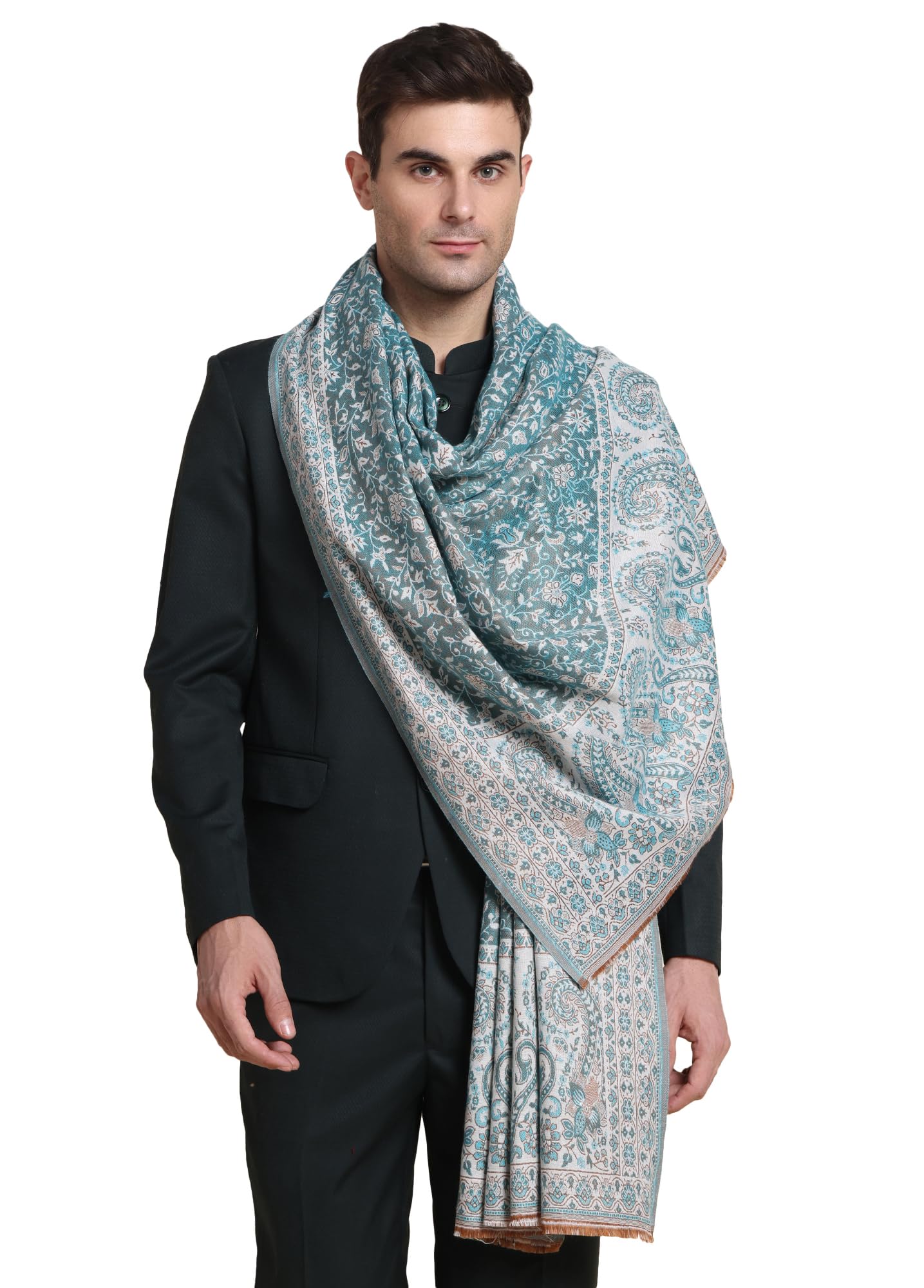 Men's Acro Wool Blended Shawl - Handloom Woven Kani Pattern - Stoles for Men - Gents Shawls - Soft & Warm Wrap - Ideal for Winter - Size 100cm x 200cm