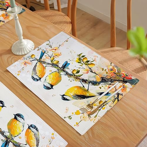 Vista 112 de Juego de 4 manteles individuales botánicos con diseño de flores, plantas botánicas, hojas de flores, rústico, floral, impermeable, lavable