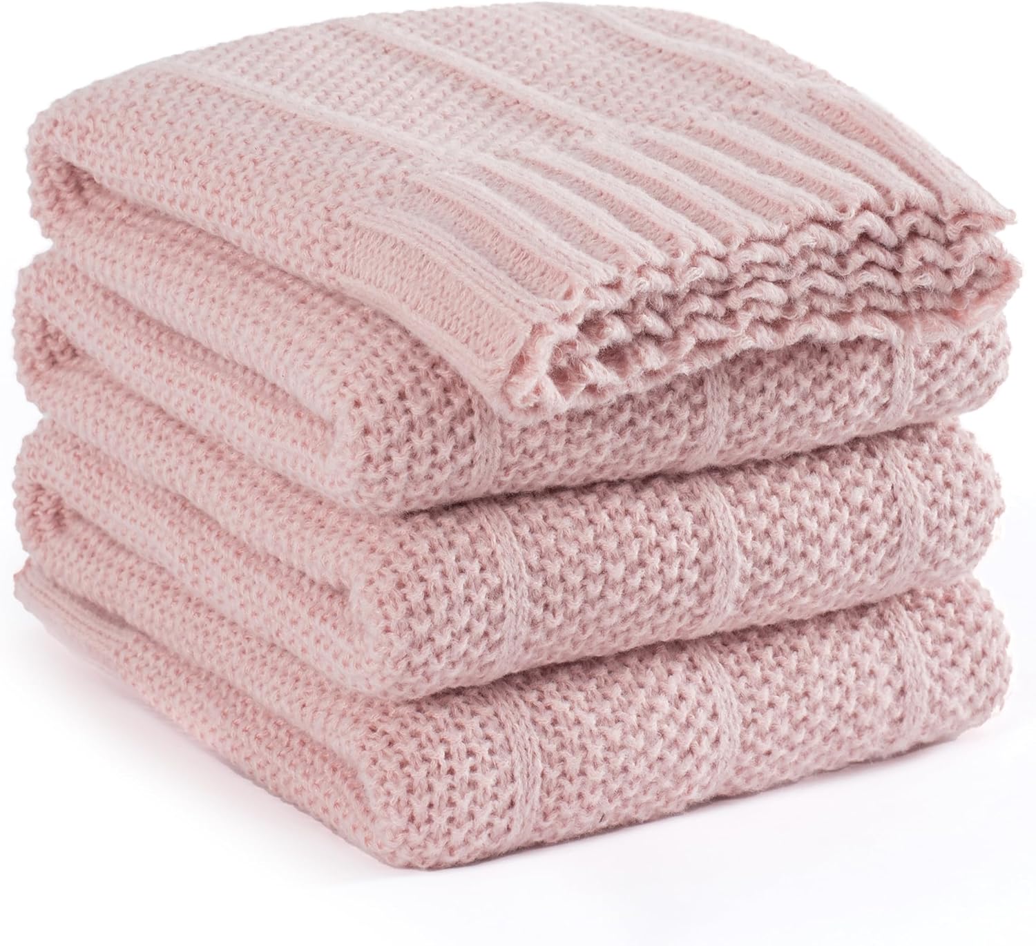 Carriediosa Knit Throw Blanket for Couch 50" X 60", Soft Cozy Stripe Pattern Cable Knitted Throws Fall Fluffy Textured Solid Home Decor Blankets Couch Cover for Bed Sofa, Dusty Pink