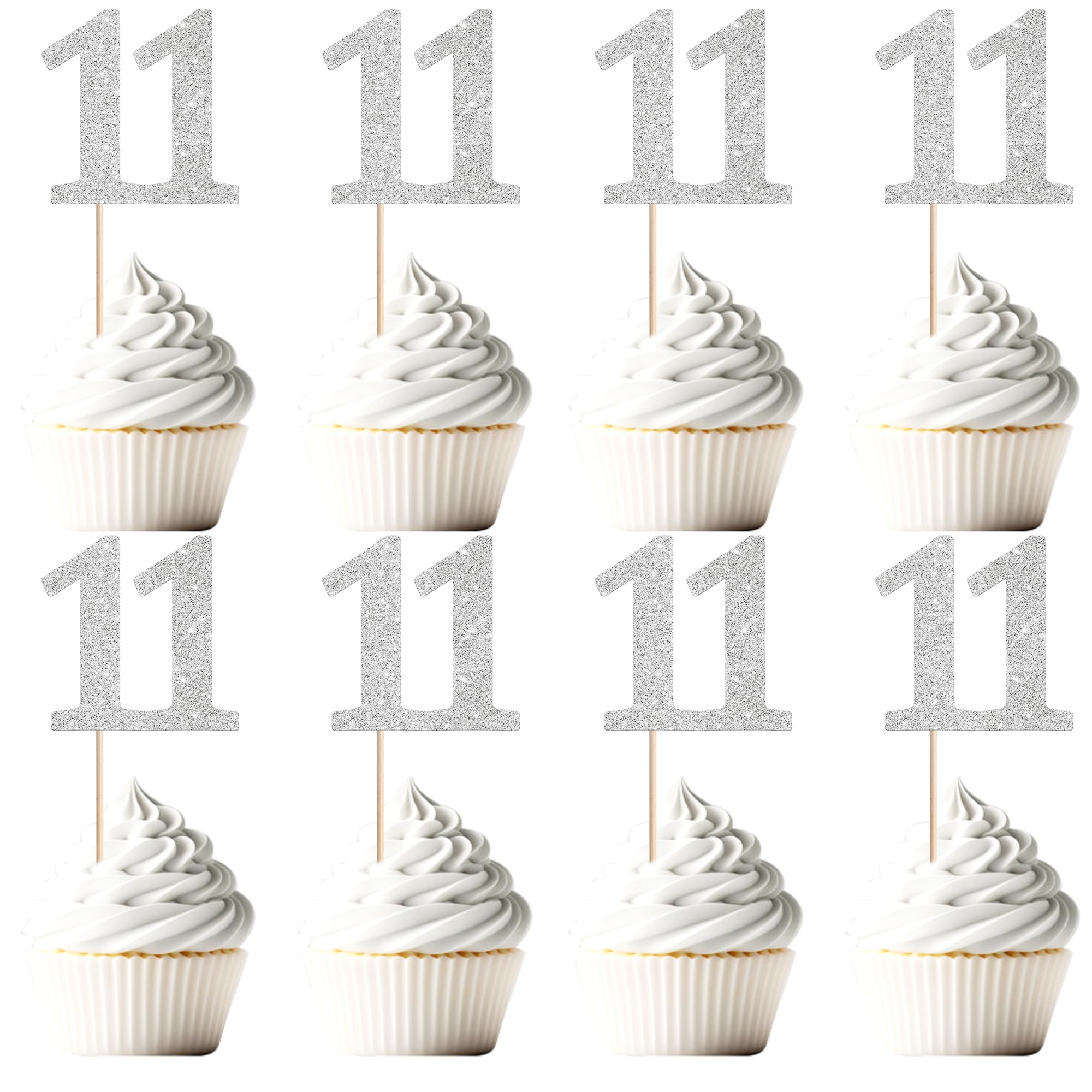 Xsstarmi 36 Pack Number 11 Cupcake Toppers Silver Glitter Cheers to 11 Years Birthday Cupcake Picks Decoration for Happy 11th Birthday Wedding Anniversary Party Cake Decorations