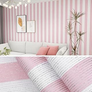 Pink Stripe Peel and Stick Wallpaper 15.7" x 118" Pink and White Self-Adhesive Wallpaper Removable Waterproof Contact Paper for Cabinets,Bedroom,Nursery,Accent Wall