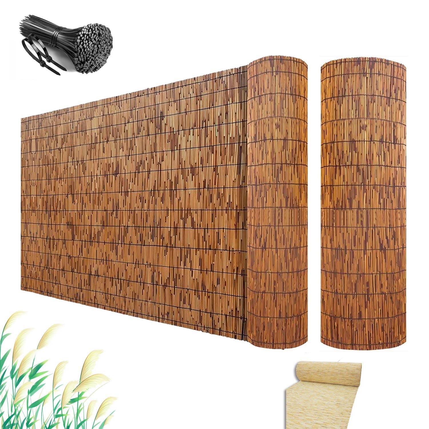 Valla de bambú para exteriores, bastones naturales resistentes para protección del parasol, barrera de jardín duradera para piscina, patio y terraza, fácil de cortar