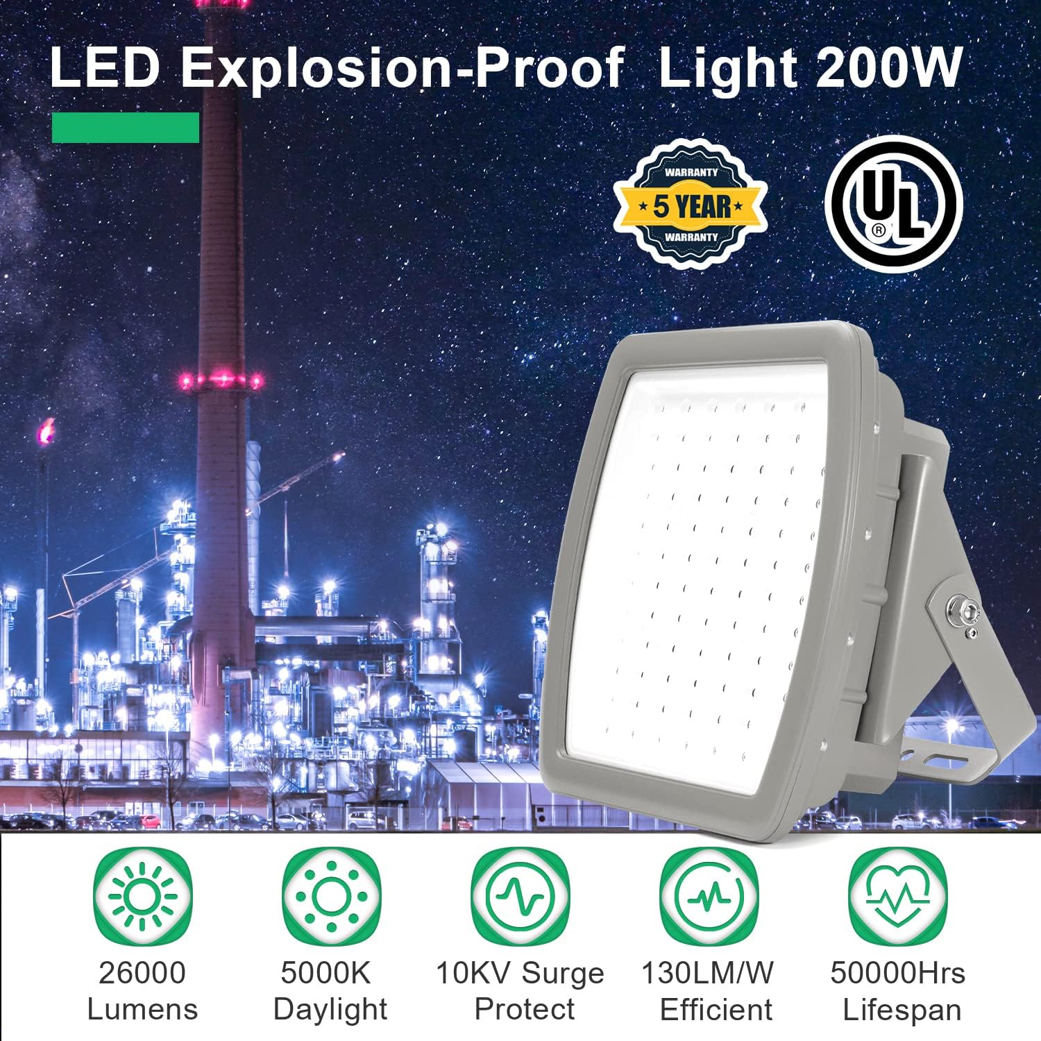 OSTEK 200W LED Flood Light Explosion-Proof led Light 5000K, Hazardous Location Storage Areas Lights IP66/IK09 Industrial Powder Factory, Class I Division 2 Gas Station Airport Light 100-277V 5000K