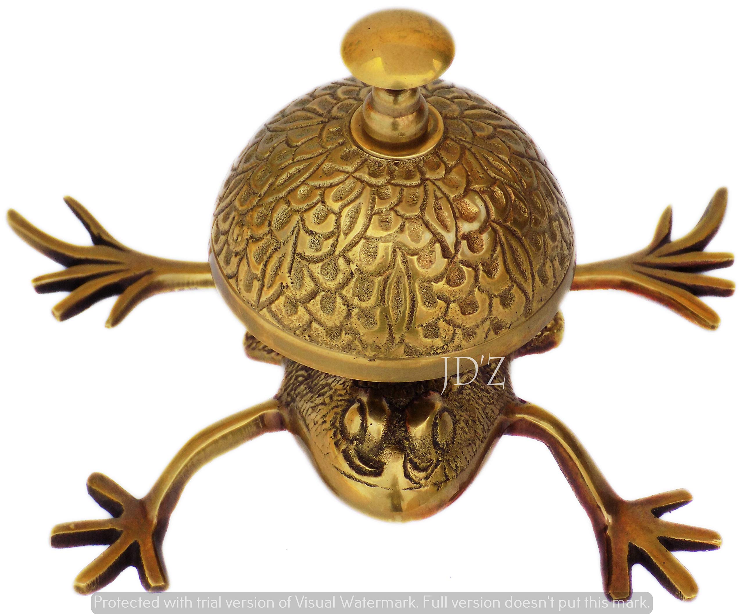 JD'Z COLLECTION Brass Vintage Desk Bell – Frog Shape Bell, Antique Finish, Loud and Clear, Call Ringing Bell for Home, Office, Reception, Counter, Hospital, Hotel Decor(Brown)
