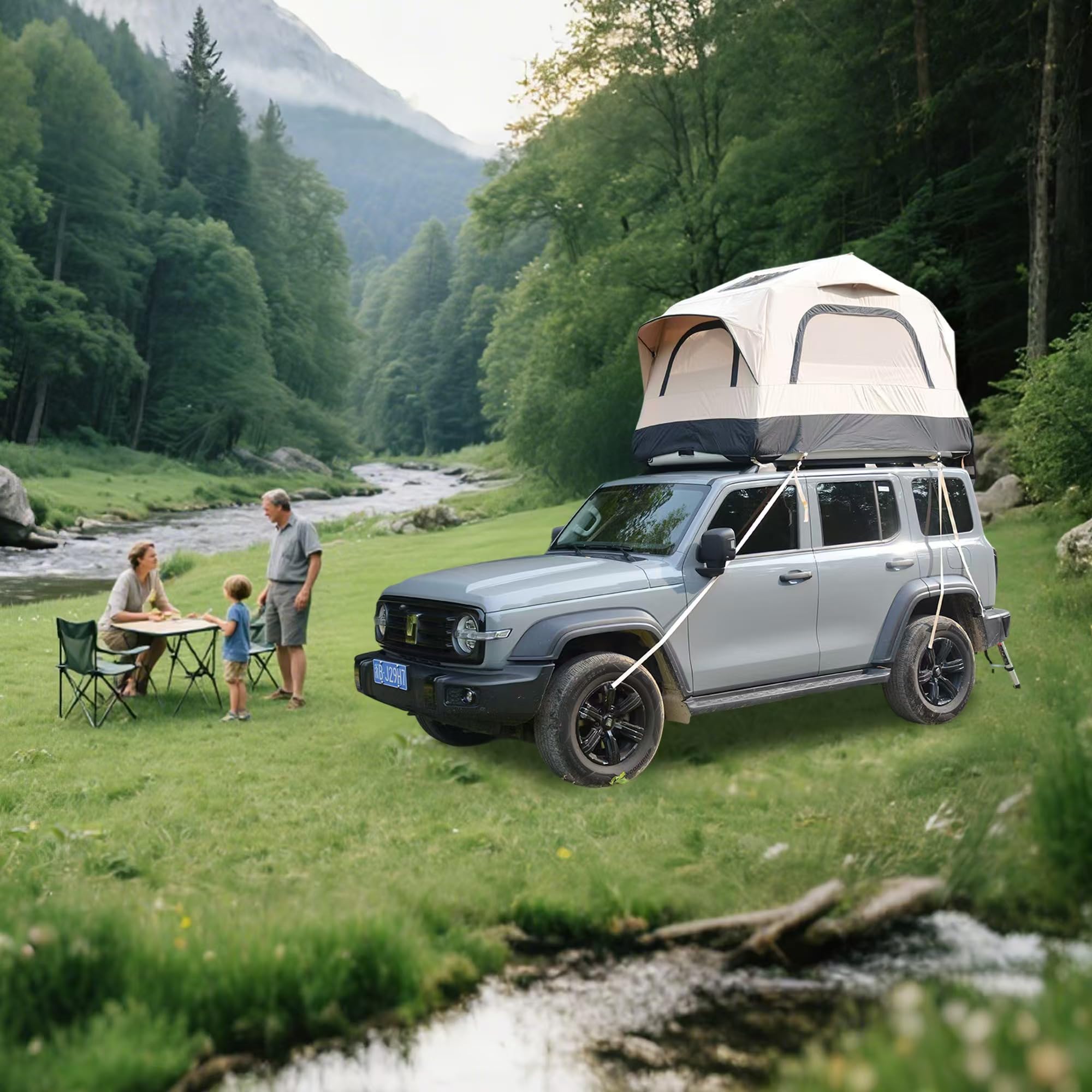 Tente de Toit pour Voiture 1-3 Personnes, Tente Gonflable 300D,imperméable PU3000,UPF50+,Matelas épais,Tente de Camping pour Véhicules Pliable et Imperméable Camion,Voyage