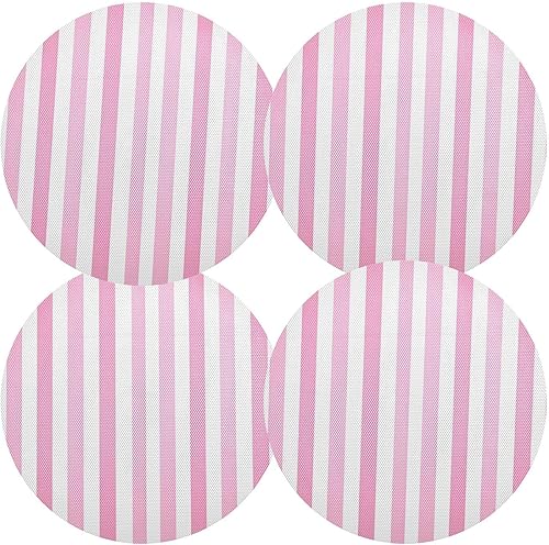 Miniatura 2 de Mantel individual redondo a rayas blancas y rosadas, resistentes al calor, antideslizantes, manteles individuales redondos