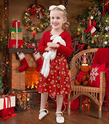 Miniatura 3 de Goodstoworld Vestidos sin mangas para niña pequeña y cárdigan de manga larga con volantes, trajes de otoño de 2 piezas para 2-6T