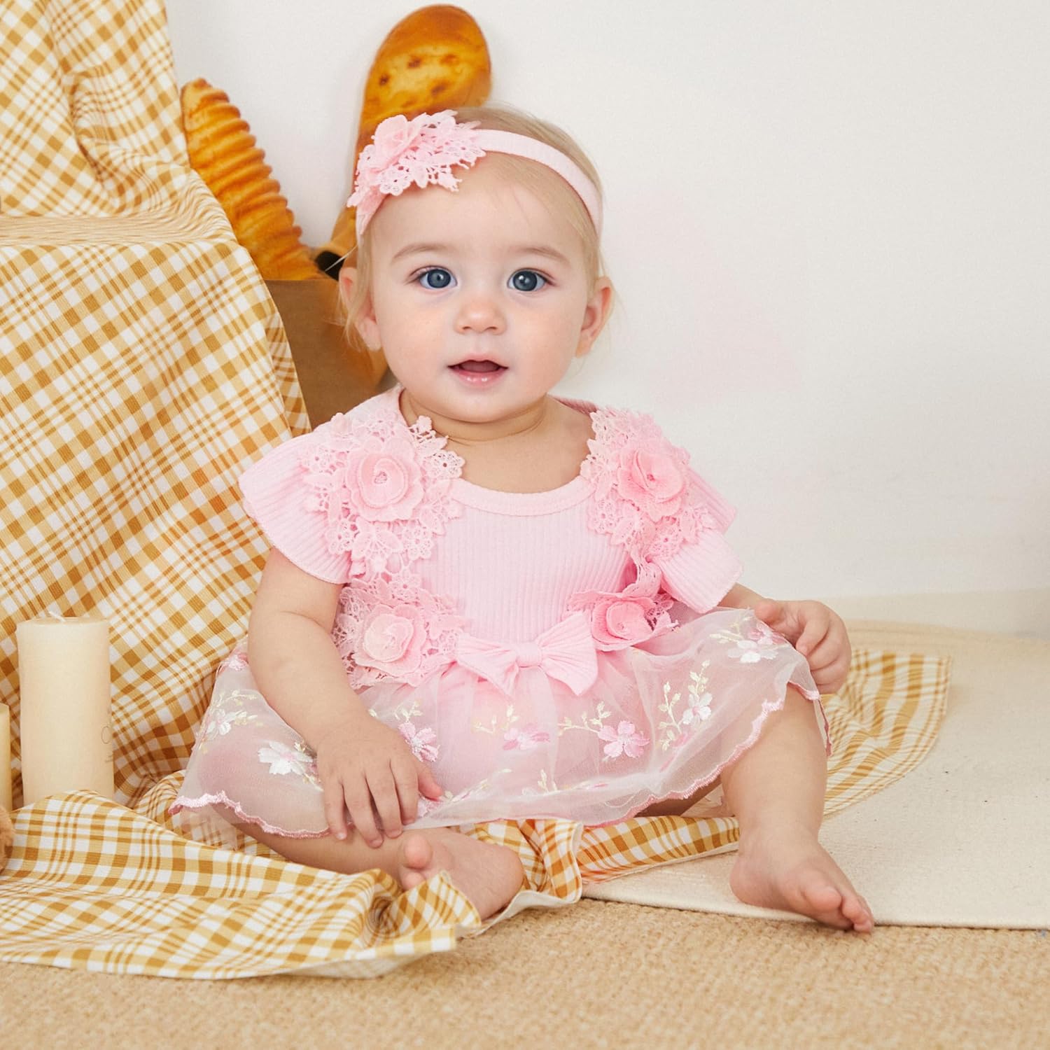 VISGOGO Baby Girl Romper Summer Dress Floral Mesh Infant Jumpsuit Tulle Dress - Image 5