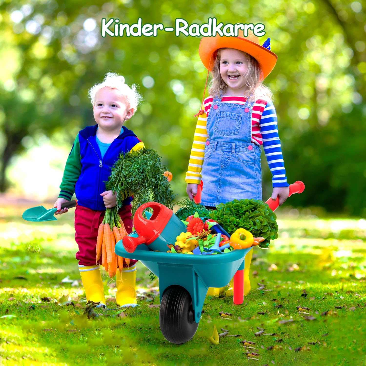cute stone Gartenwerkzeug-Set für Kinder, Gartenspielzeug mit Schubkarre, Gießkanne, Schaufel, Blumengarten-Bauspielzeug, Rollenspiel für draußen und drinnen