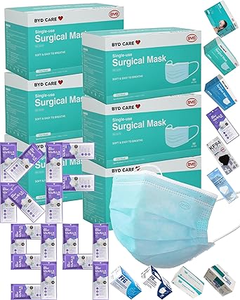 BYD Masks ASTM Level 3 Blue Disposable Single Use 3-Ply Face Masks 300PCS6-Box,High Filtration Ventilation,Adjustable Metal Nose Wire