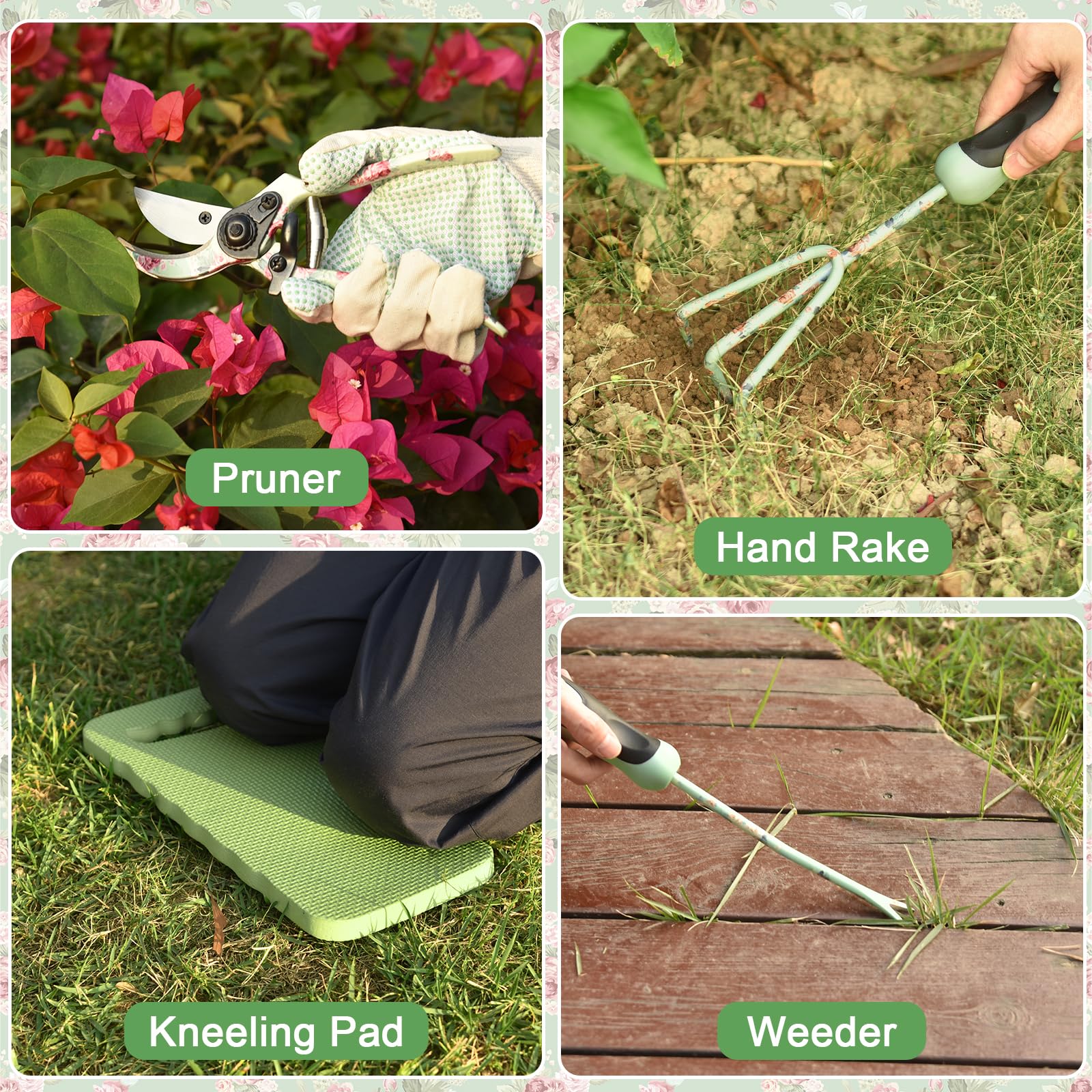 Gardening Tools, WisaKey 10 Piece Heavy Duty Garden Tools Set with Handle, Durable Fashion Garden Organizer Handbag, Ideal Gardening White Elephant Gifts Gift for Woman Mothers