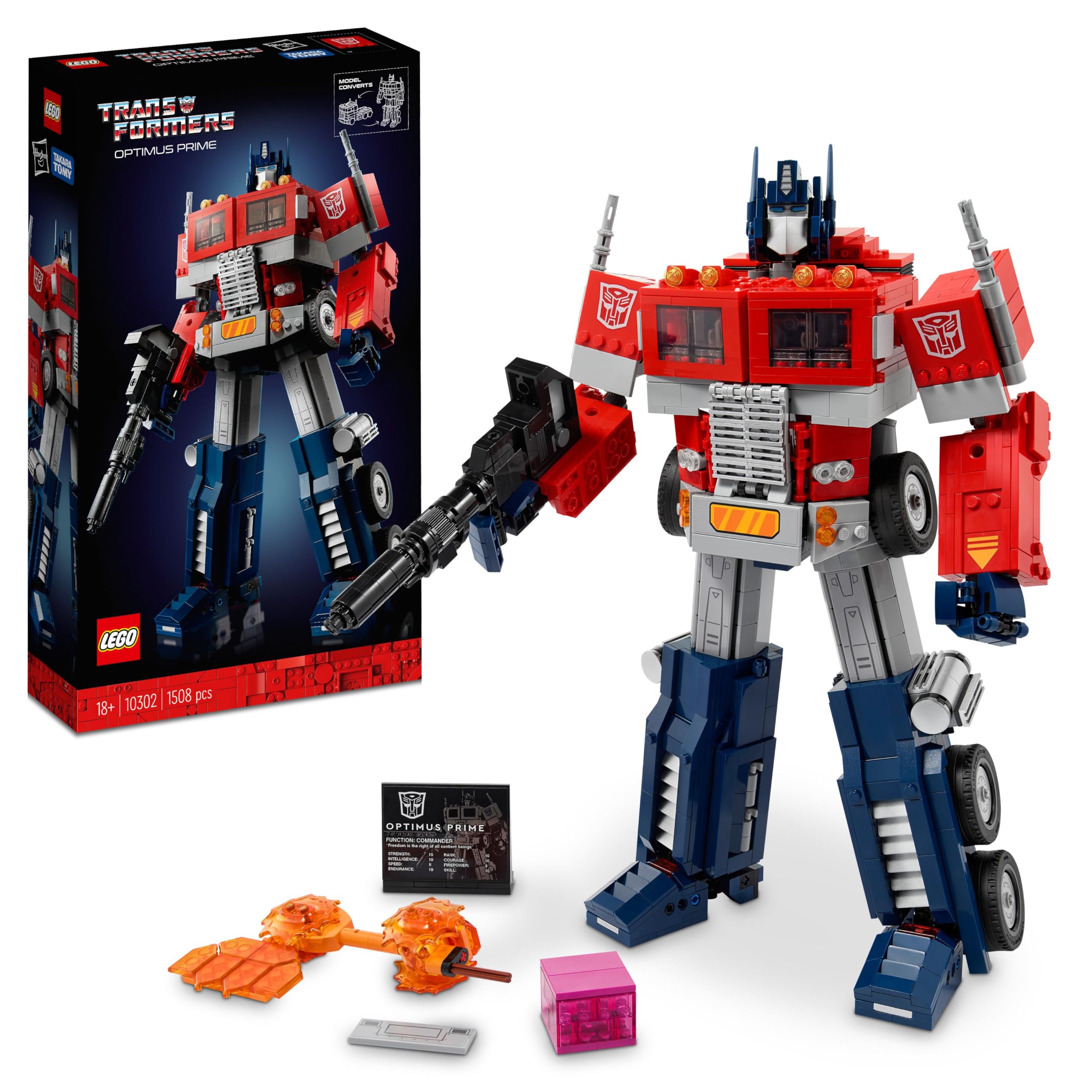 Icons Optimus Prime Transformers Figure Building Set, Collectible Transforming 2in1 Robot and Truck Model Kit for Adults to Build, Movie-Themed Birthday Gift for Men, Women, Him or Her 10302