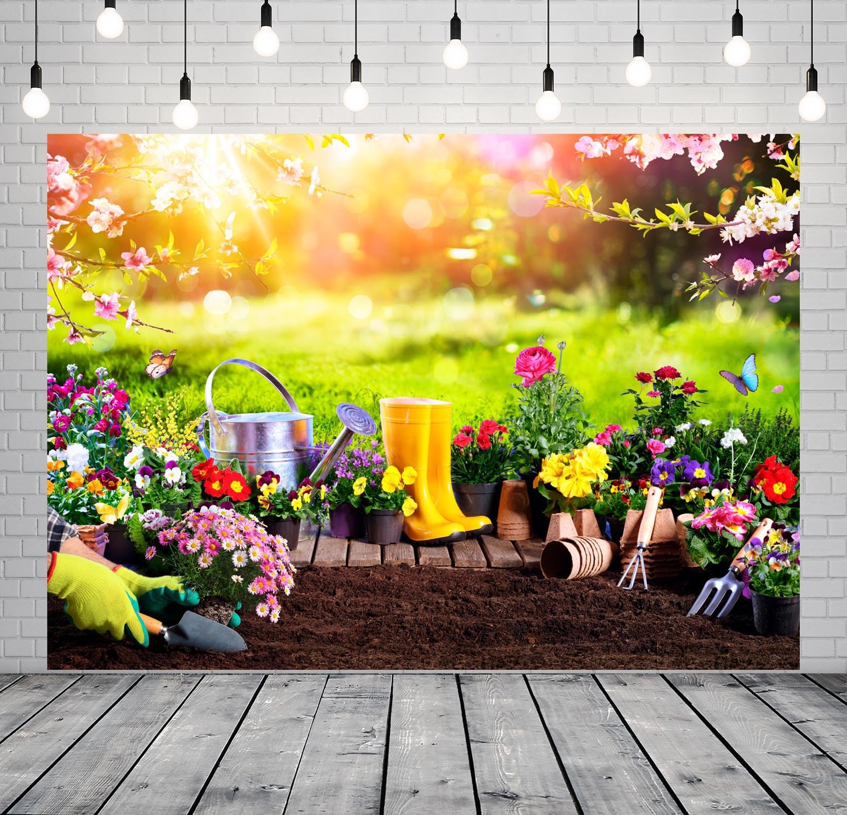 BELECO 3x2.5m Ostern Frühlingsgarten Hintergrund, blühende Pflanzen Gartengeräte Hofszene, Baby Kleinkind Ostern Festporträt Studio Fotobooth Zubehör