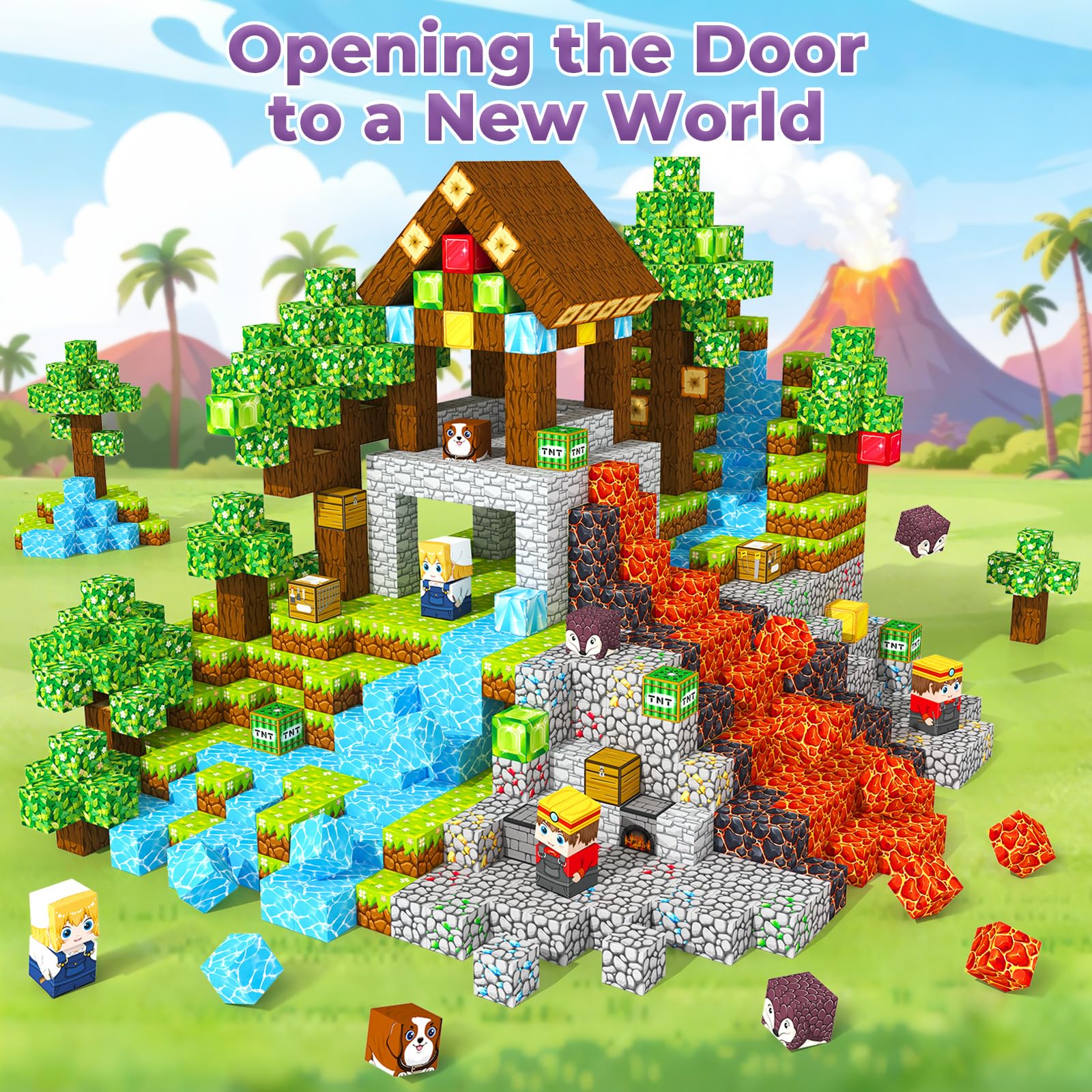 Magnetic Blocks, Magnetic Tiles Building Blocks, Magnet Cubes Toddler Kids Toys, Sensory STEM Toys for 3-5 4-6 5-7 6-8 Year Old Boys Girls Easter Birthday Gifts Travel Outdoor Kids Games (0.8IN/2CM)