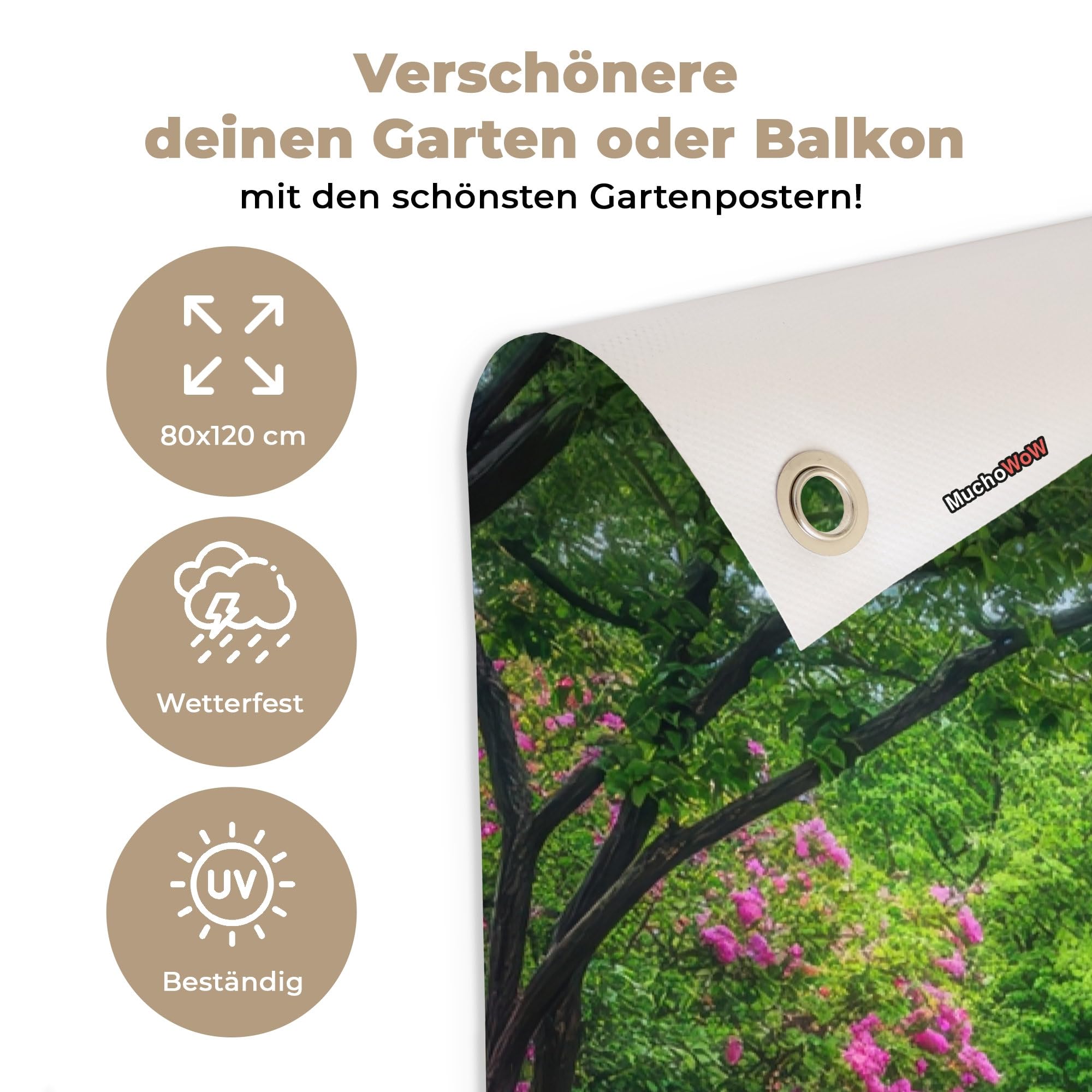 MuchoWow© Gartenposter 80x120 cm Outdoor Bilder Gartendeko für draußen Wetterfest Garten Deko Banner Draußen Bild Garden Decoration Park - Blumen - Tulpenfeld - Sonnenuntergang