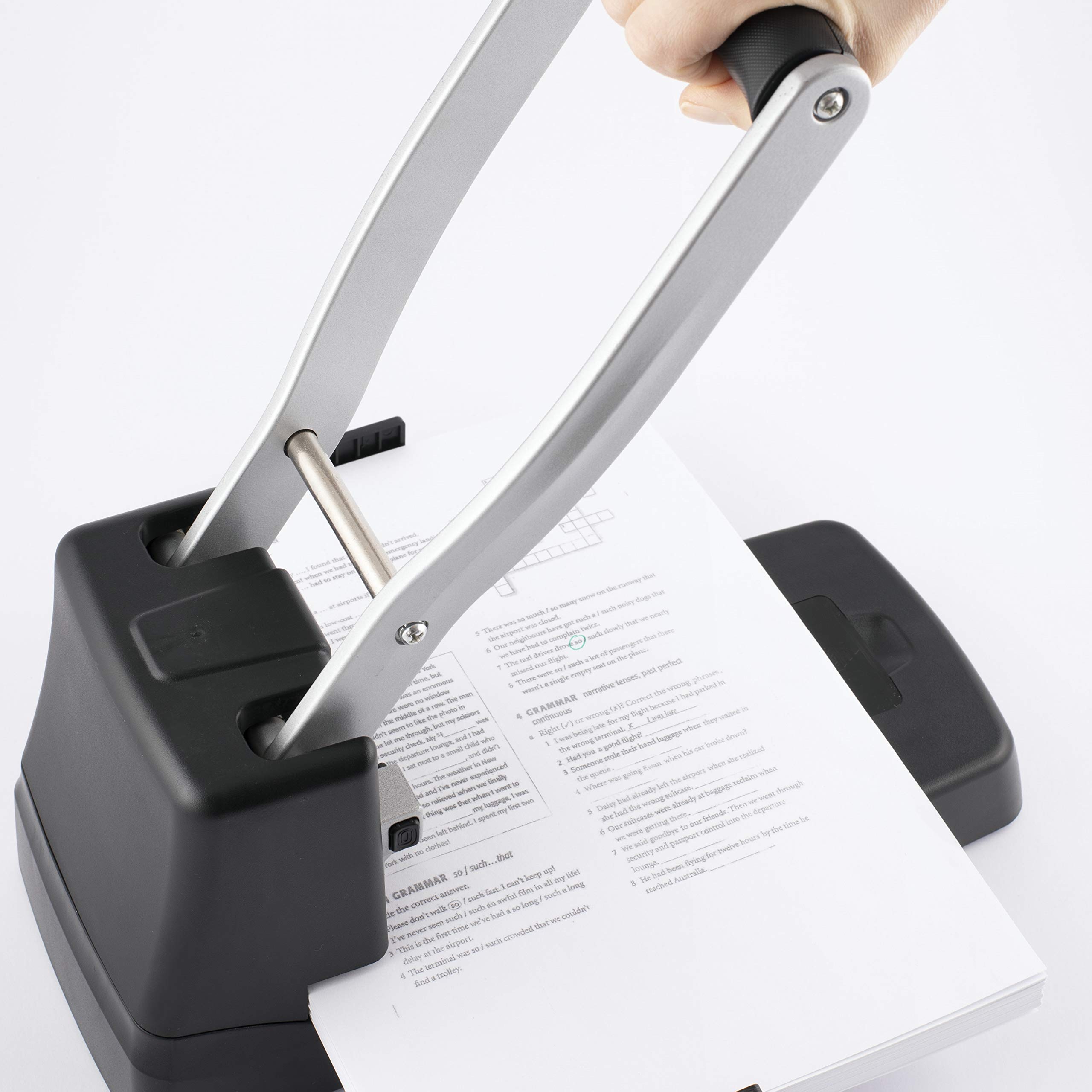 D.RECT 1500 - Perforadora manual de papel de 2 agujeros | 150 hojas capacidad | Color negro