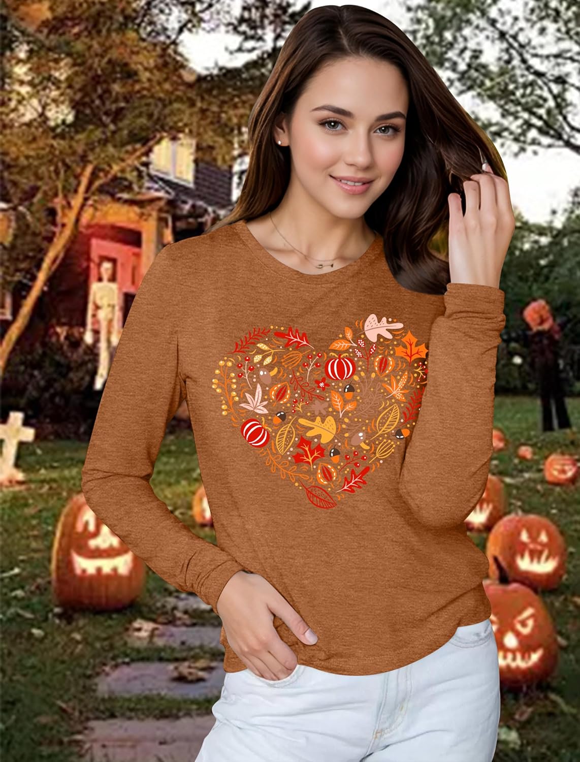 Halloween Long Sleeve for Women Pumpkin Graphic Shirts Fall T-Shirt Thanksgiving Gift Tee Top - Image 4