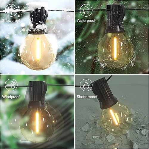 Miniatura 3 de Abeja Tira de luces G40 de 100 pies, tira de luces LED para patio con 52 bombillas LED regulables inastillables, impermeables, conectables, para