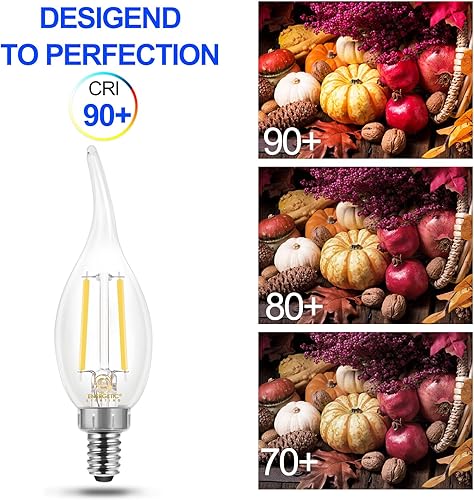 Miniatura 9 de ENERGETIC - Paquete de 12 bombillas LED regulables para candelabros, forma CA11, estilo de punta de llama, equivalente a 60 vatios, blanco suave de