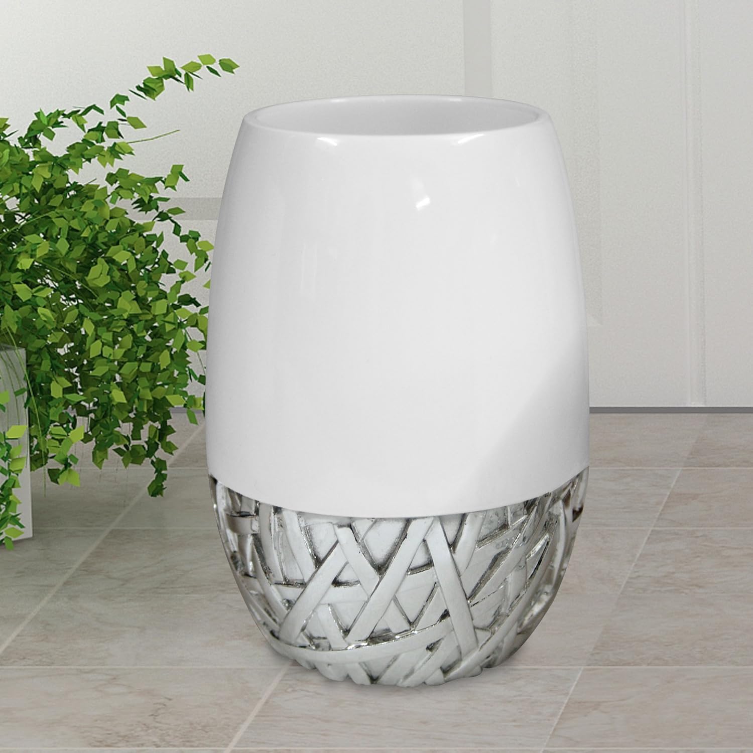 nu steel Bali (Set of 4) Bath Accesory Set in Premium Resin and Chrome: Includes Soap Dish, Toothbrush Holder, Tumbler, Soap/ Lotion Dispenser