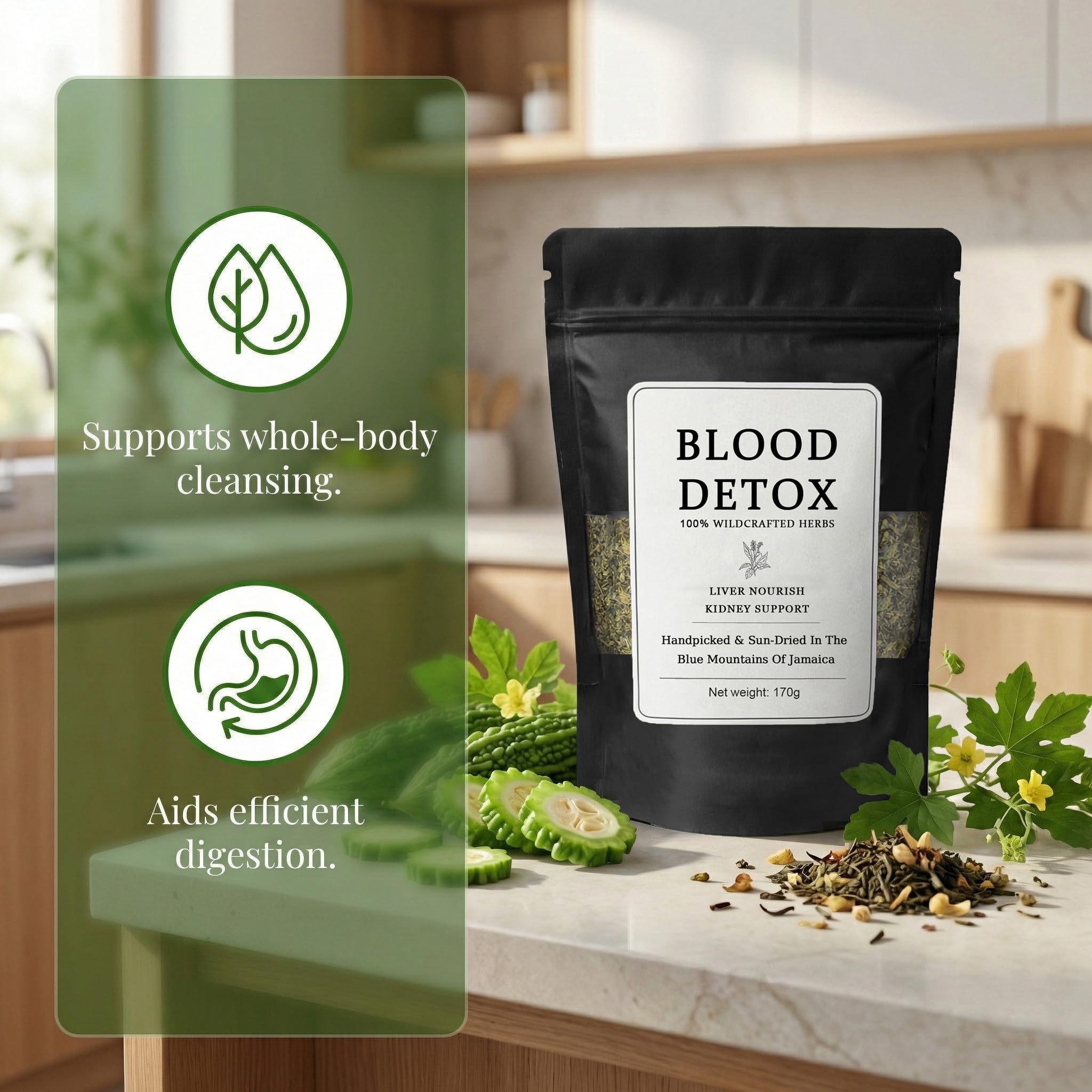 Healing Garden Blood Detox Jamajska herbata, ziołowa herbata botaniczna na bazie roślin z cynamonem, guaco, korzeń łopianu, codzienna przyjemność, oczyszcza krew luźne liście herbata ziołowa 170 g